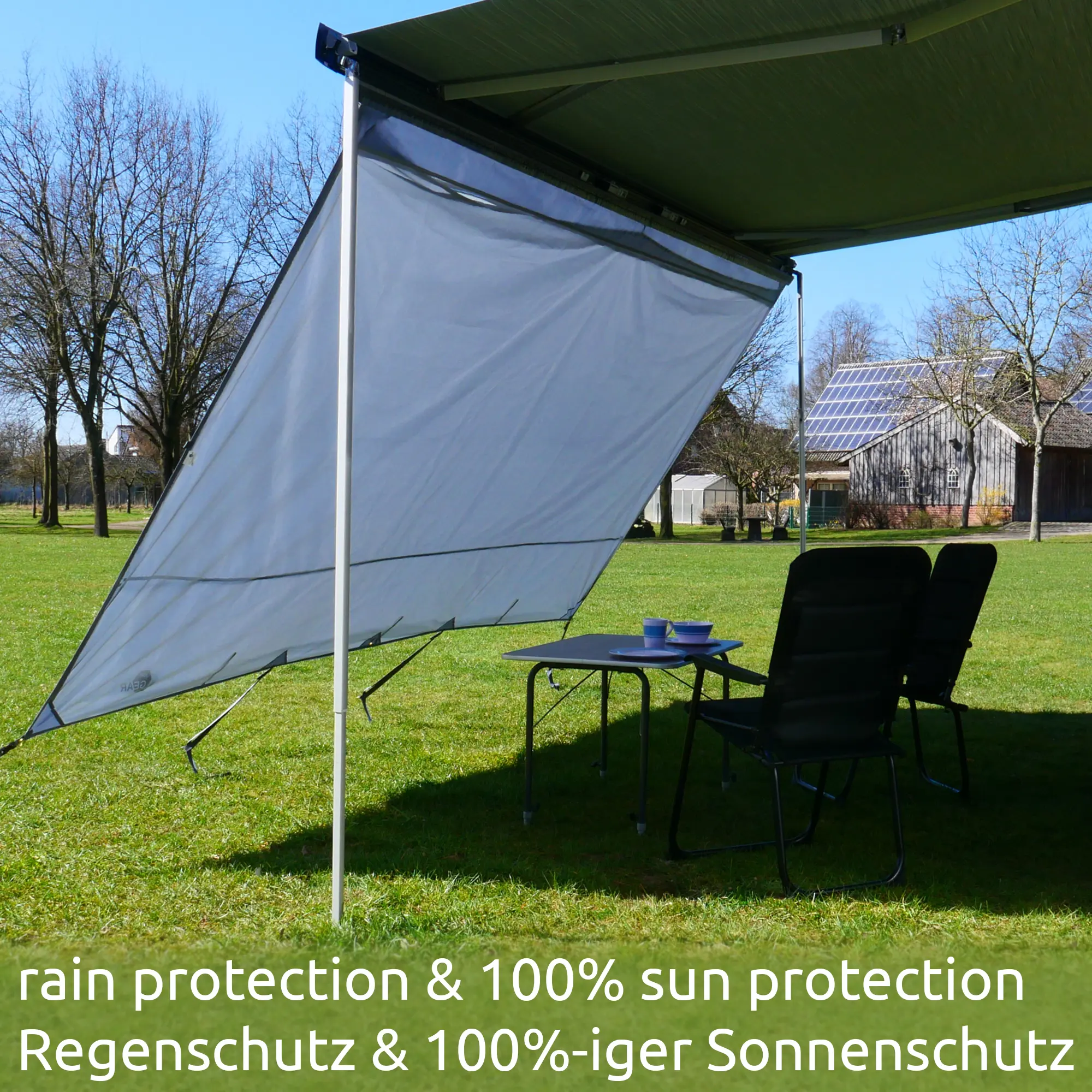 your GEAR Sun + Rain Blocker 3,3 x 2 m - Vorderwand für Markise schützt vor Sonne, Wind und Regen