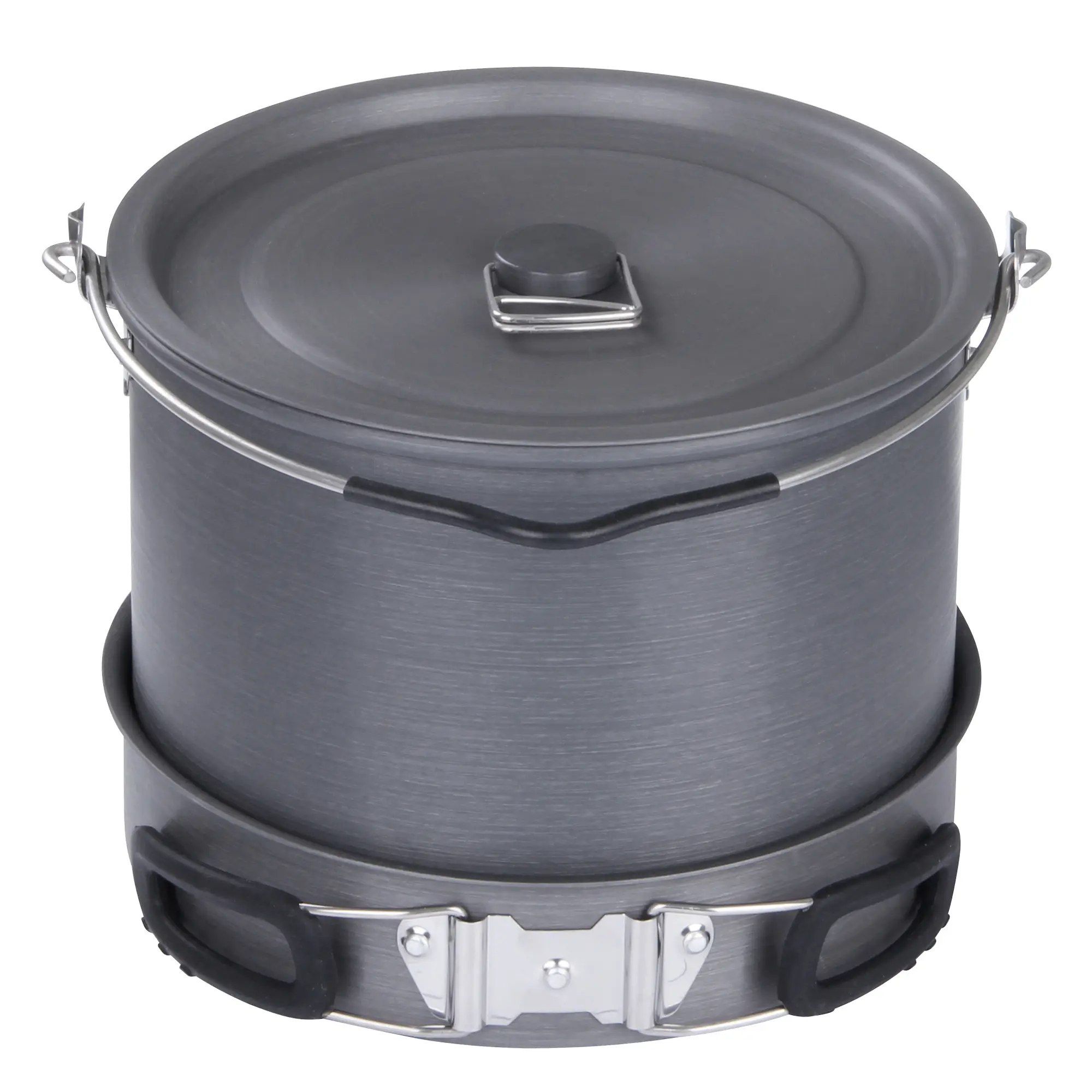 Set di pentole 10T Ranger VI+ per campeggio, adatto per 6-10 persone, in alluminio leggero, impilabile con coperchio e manici pieghevoli, ideale per cucinare all’aperto, fornito in sacchetto a rete.