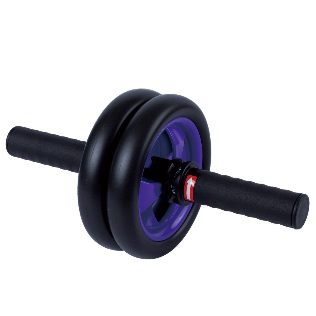 Spirit Carnegie Ab Toner Roller with dual black wheels, purple inner ring, and ergonomic black handles, designed for effective abdominal and back muscle training at home or in the gym.