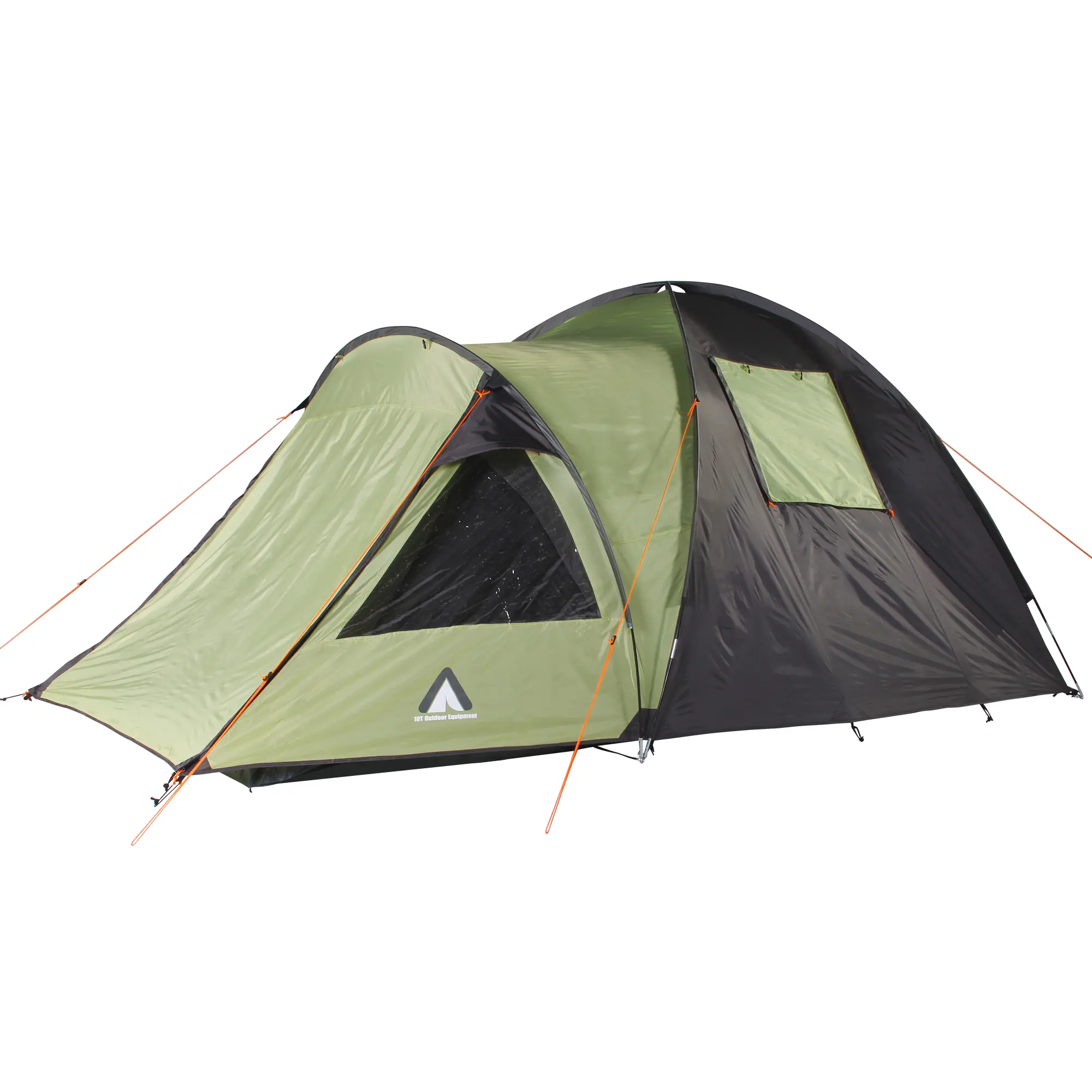 Grünes 10T Glenhill Beechnut 4-Personen-Kuppelzelt mit großem Schlafbereich, blickdichten Fenstern, Sonnenschutz am Eingang und Belüftung. Wasserdichtes Familienzelt mit Insektenschutz und Stauraum.