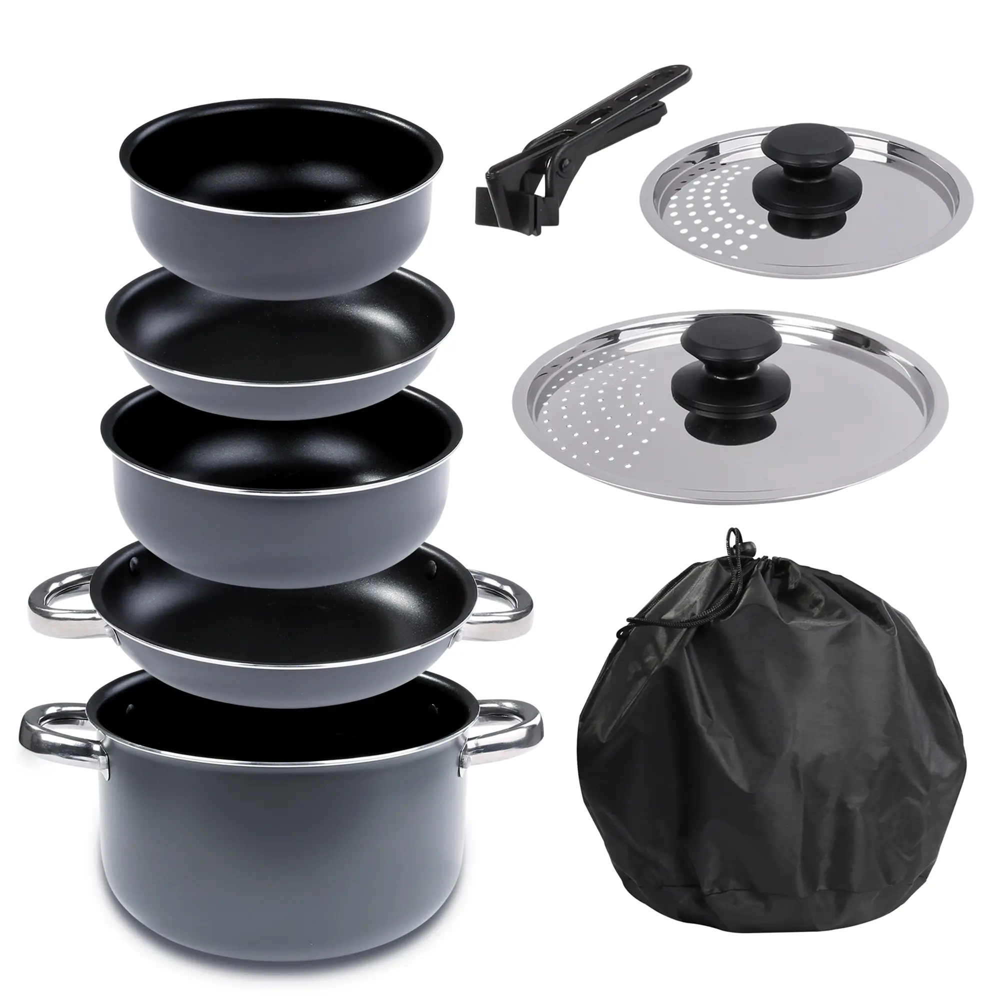 your GEAR Ranger Family - Pentole Pan Set per 6 uomo 9 pezzi. Set di pentole da campeggio