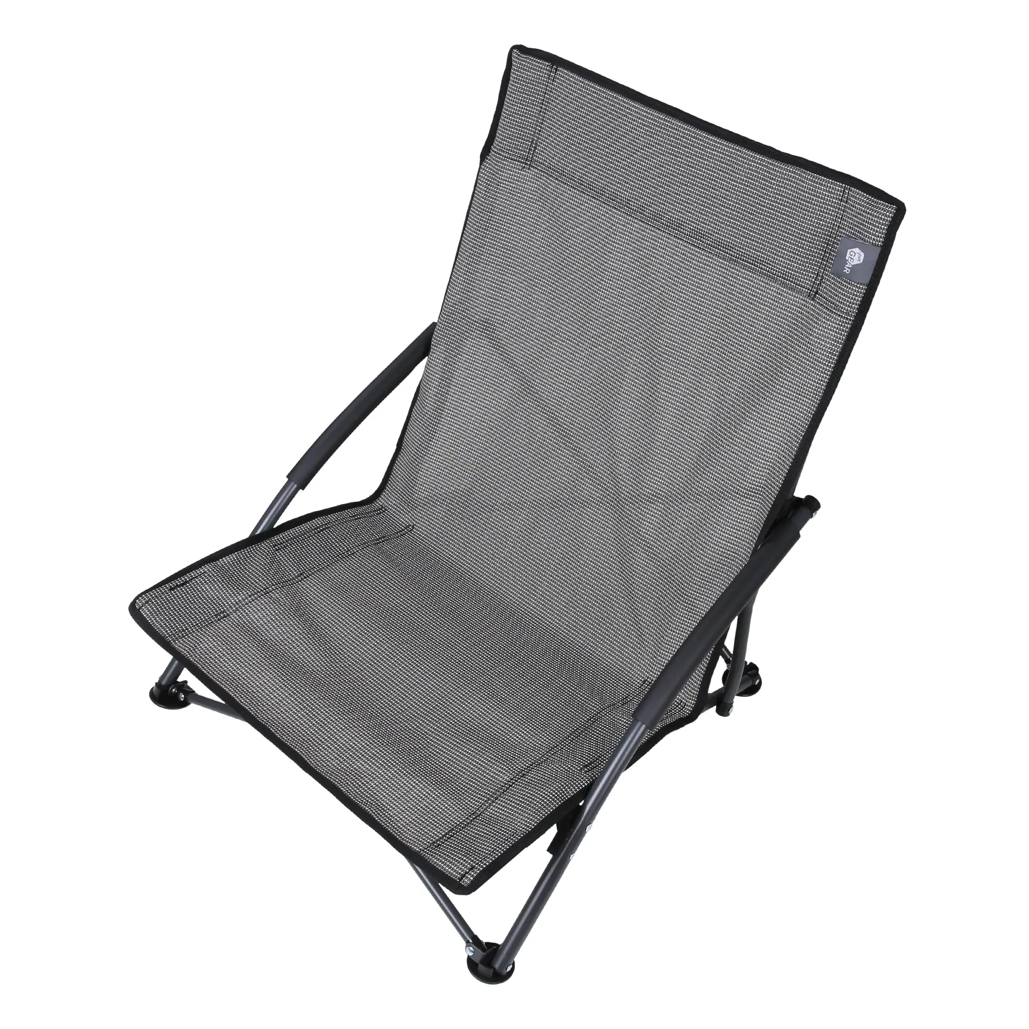 Silla de playa your GEAR Olbia con respaldo alto, estructura estable de metal, tejido textilene tricolor resistente y secado rápido, reposacabezas acolchado y diseño ligero ideal para camping y jardín.