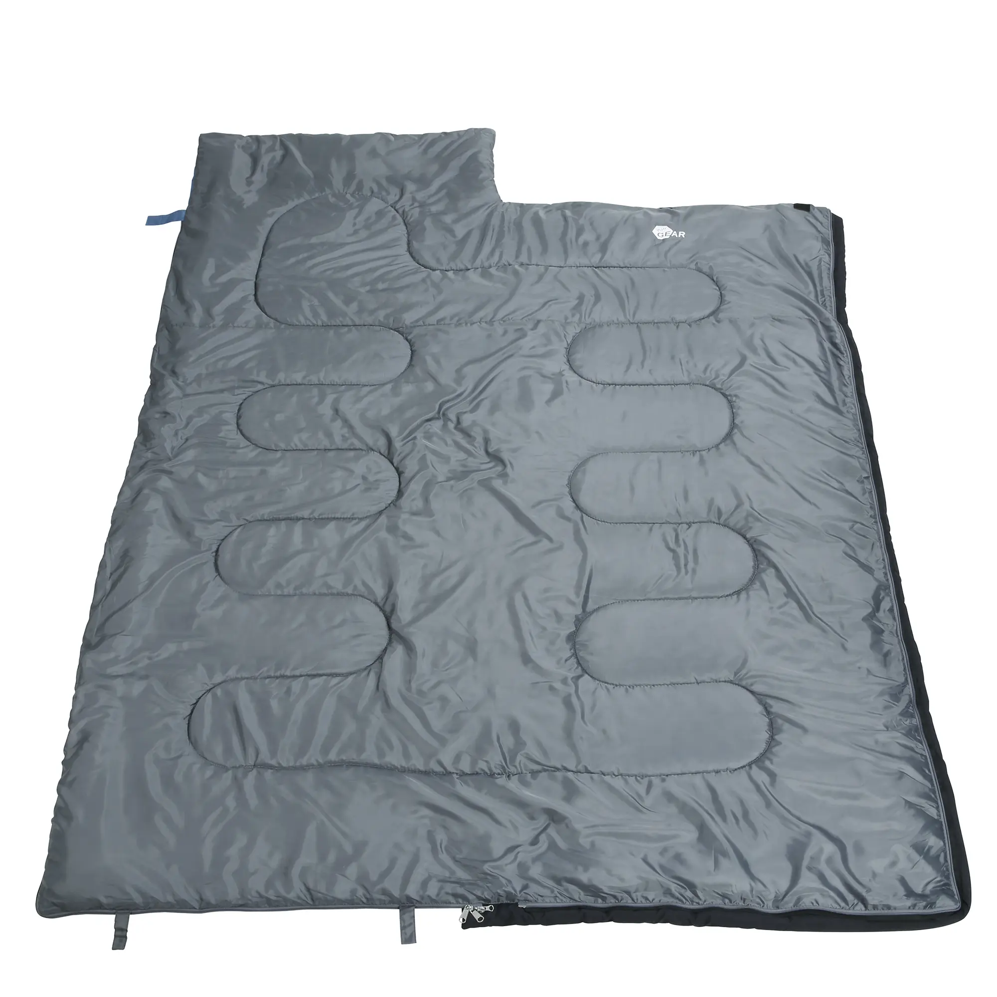 Sac de couchage your GEAR Marin -7°C, rectangulaire, bleu et gris, 220x80 cm, avec grand appui-tête, coutures ondulées, adapté 3-4 saisons, matériau extérieur résistant et hydrofuge.