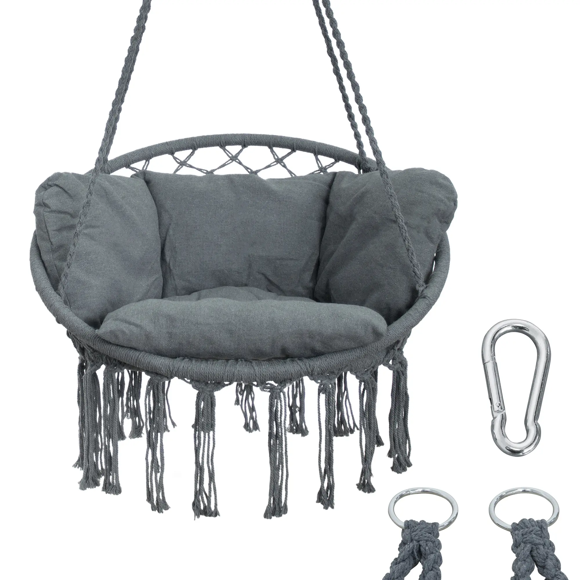 yourGEAR Boracay Grey - Hängesessel Sitz-Polster 240kg Hängeschaukel 360° Swing Chair Schwebe-Sessel