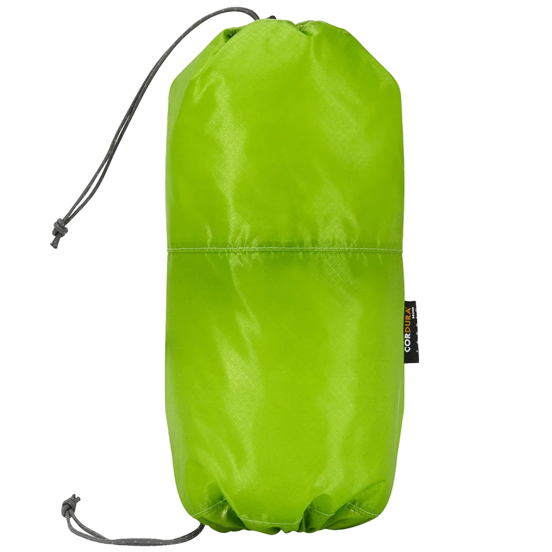 Bright green Trekmates Bag 10L pack sack made of lightweight, water-resistant nylon with dual drawstring openings; features two compartments for organized packing and a compact, durable design for outdoor storage.