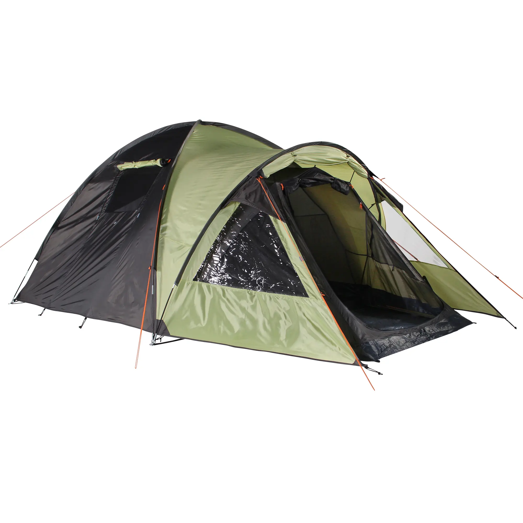 Grünes 4-Personen-Kuppelzelt 10T Glenhill Beechnut mit großem Schlafbereich, zwei Fenstern, Moskitonetz, wetterfestem Eingang und robusten Abspannleinen; geeignet als wasserdichtes Familienzelt für Camping.