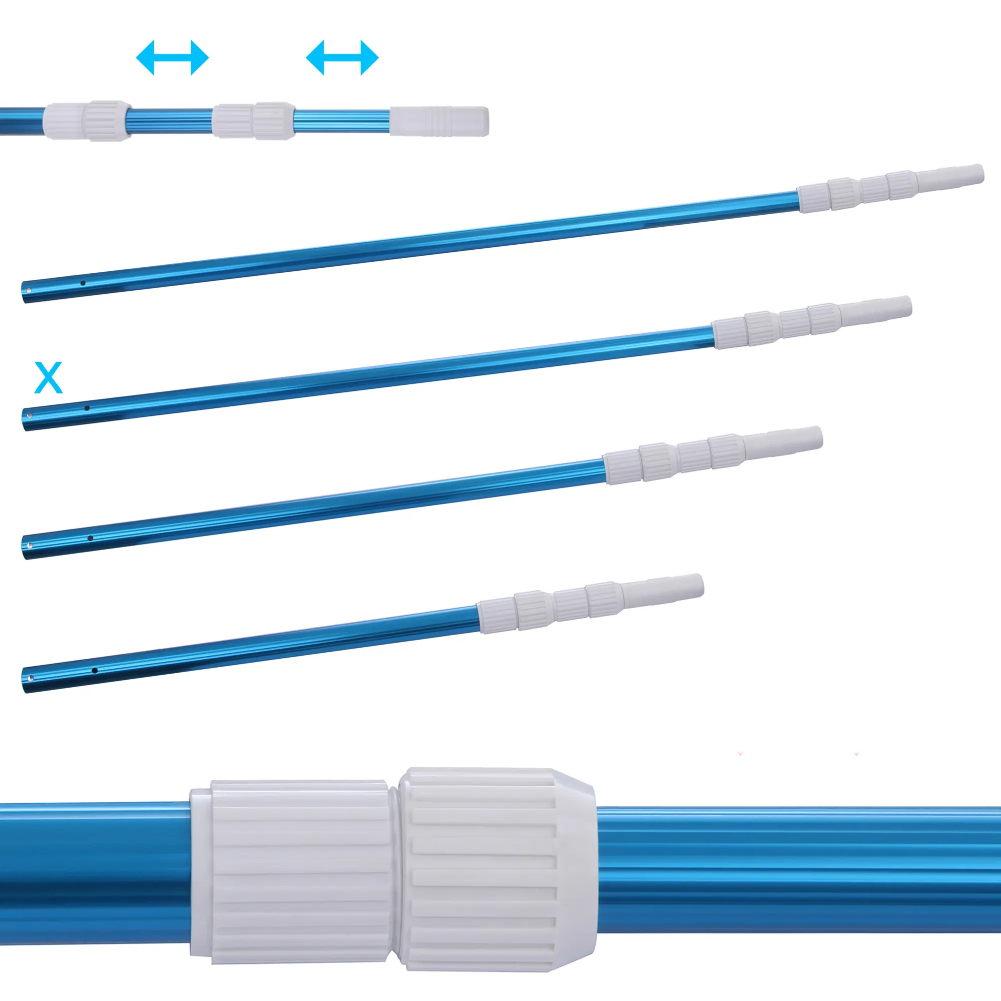 Blueborn Pool Rod PPS-3x100 Aluminum Telescopic Rod 3-part 120 - 300 cm Rod for Pool Cleaning