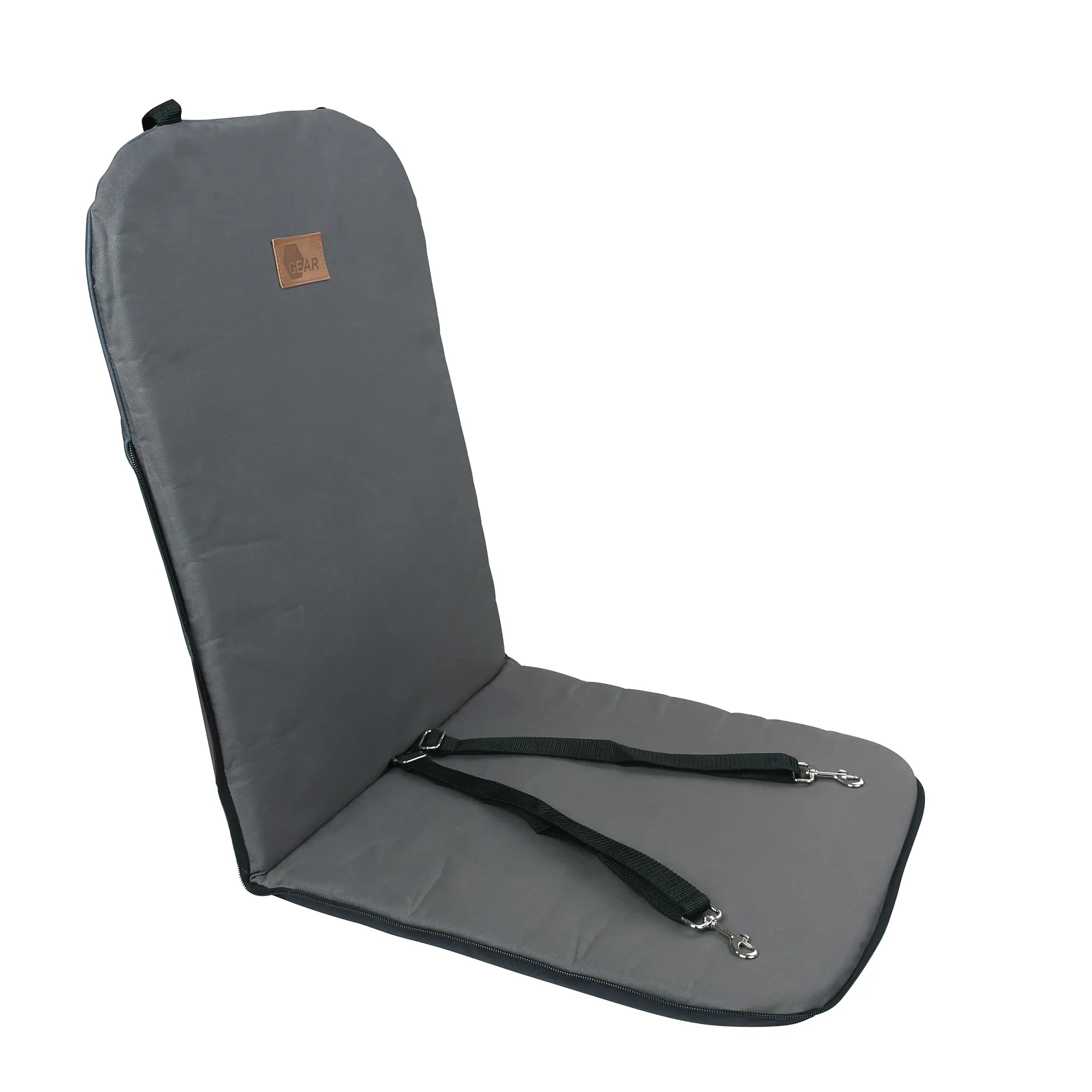 Siège auto pour chien your GEAR Frontera en gris, avec dossier rembourré, deux laisses réglables intégrées et surface douce, adapté aux sièges avant et arrière de voiture, pour une sécurité optimale des animaux.