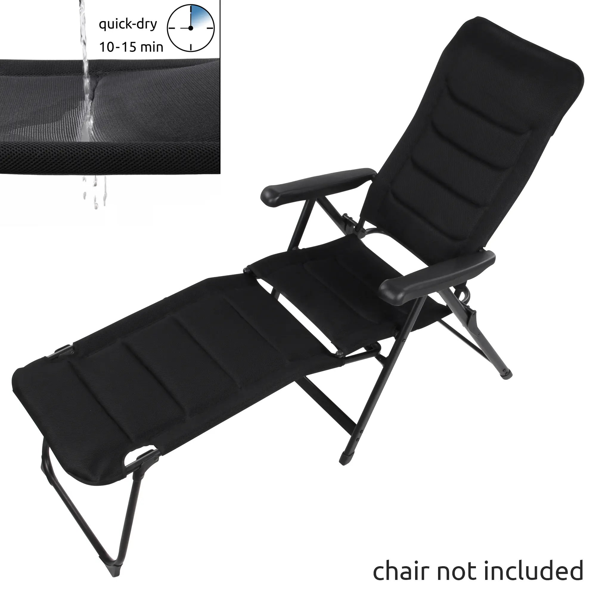 yourGEAR Footrest Sovana 3D Beinauflage, große schwarze Fußauflage mit gepolstertem 3D Mesh-Bezug und Aluminiumrahmen für Campingstuhl, schnelltrocknend, Stuhl nicht enthalten.