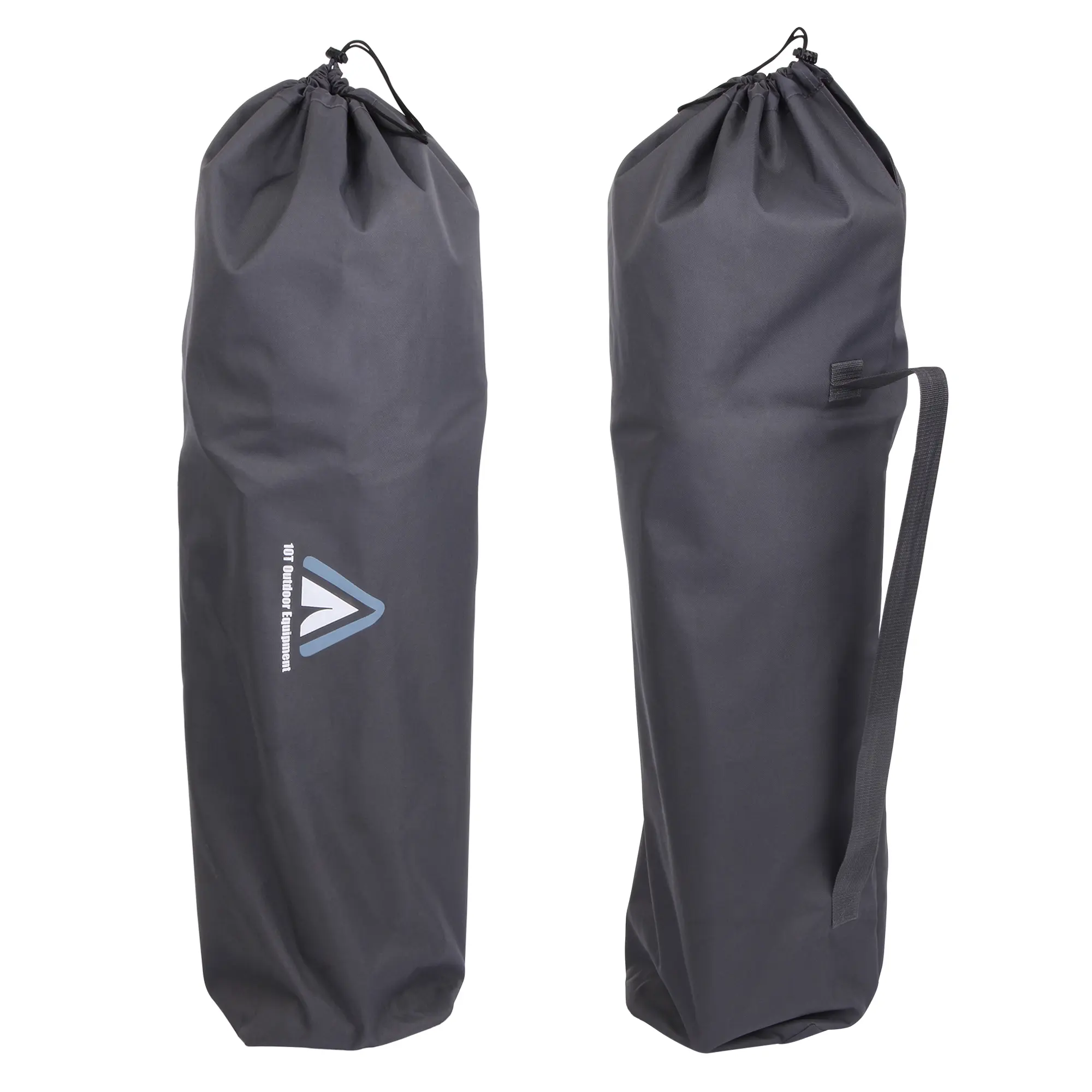 Bolsa de transporte gris para el campingstuhl XXL 10T Jace Arona, con logotipo de 10T Outdoor Equipment, cierre de cordón y asa lateral, ideal para guardar y transportar el sillón plegable de camping.
