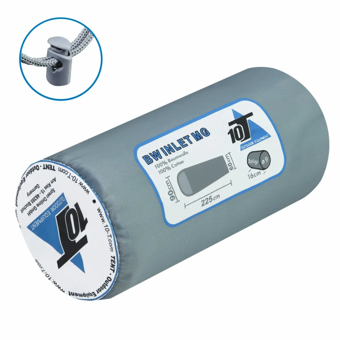 10T Schlafsack BW INLET MG im grünen Packsack, Maße 225x90 cm, aus 100% Baumwolle, für Mumienschlafsäcke, mit Kordelzug und Stopper, ideal als Hüttenschlafsack oder Inlett für Reisen und Übernachtungen.