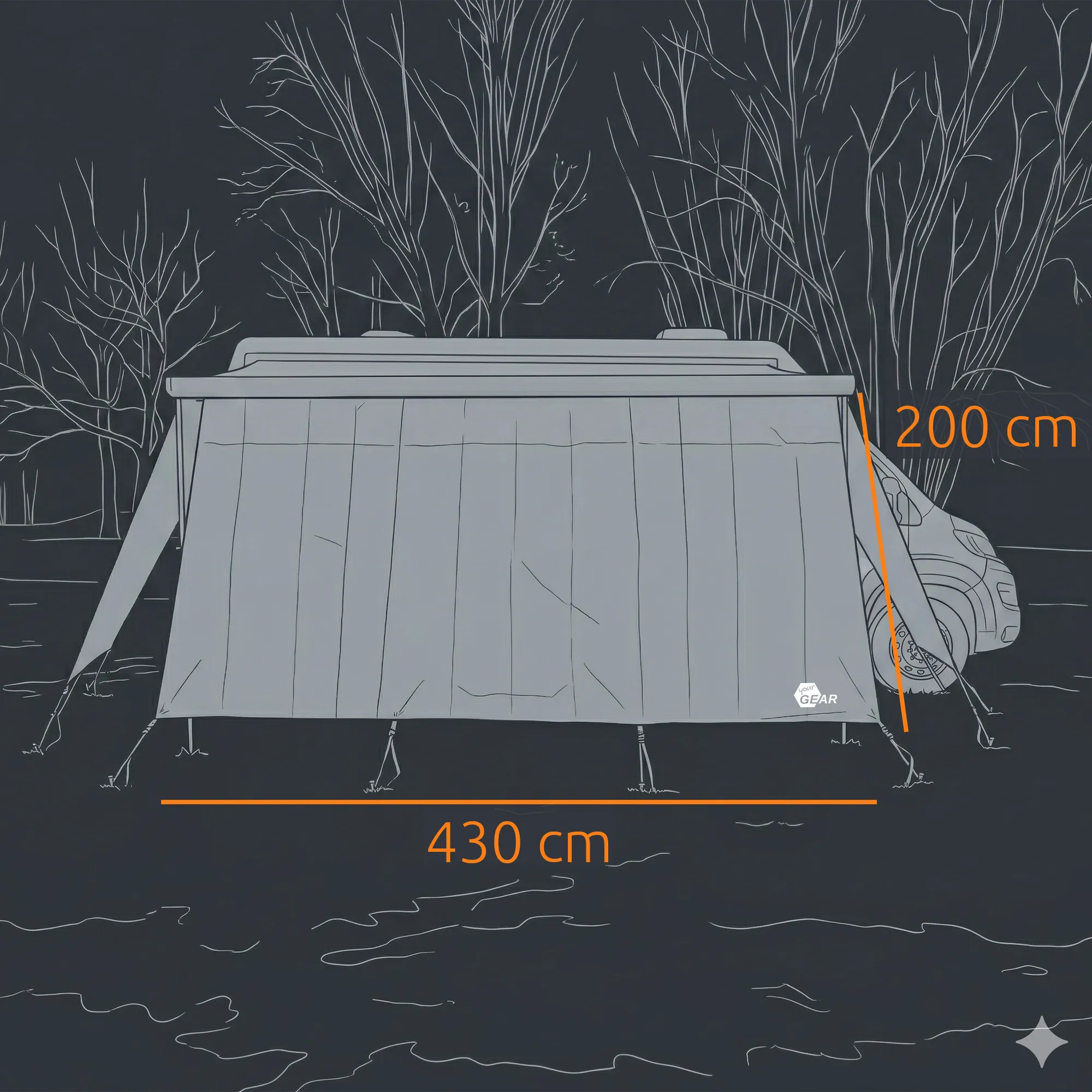 your GEAR Korsika 4.3 - Markisenwand-Set mit Vorderwand und 2 Seitenwänden - Wetterschutz