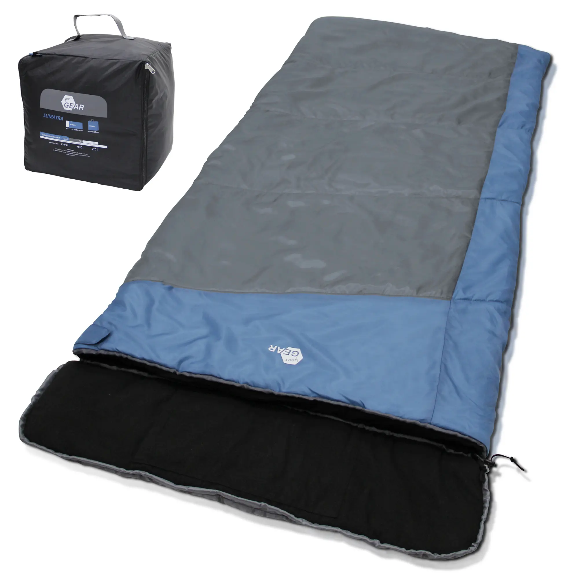 yourGEAR XXL Sleeping Bag Sumatra -7°C Blanket Style 230x100 cm 3-4 Seasons warm Blue Grey