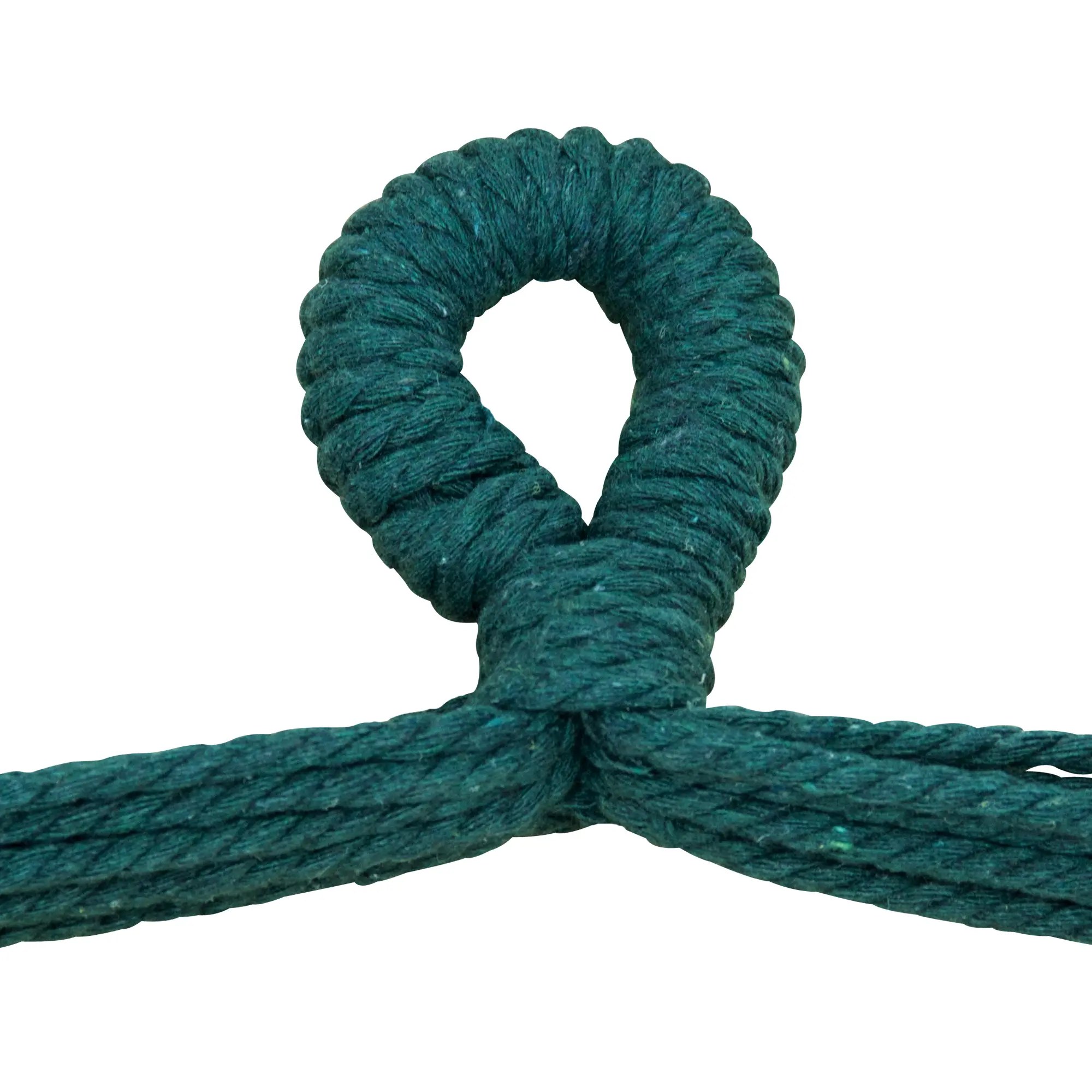 Detalle del lazo de cuerda verde esmeralda del yourGEAR Lombok Hängesessel, mostrando la alta resistencia y calidad del material, ideal para soportar hasta 240 kg en la silla colgante.