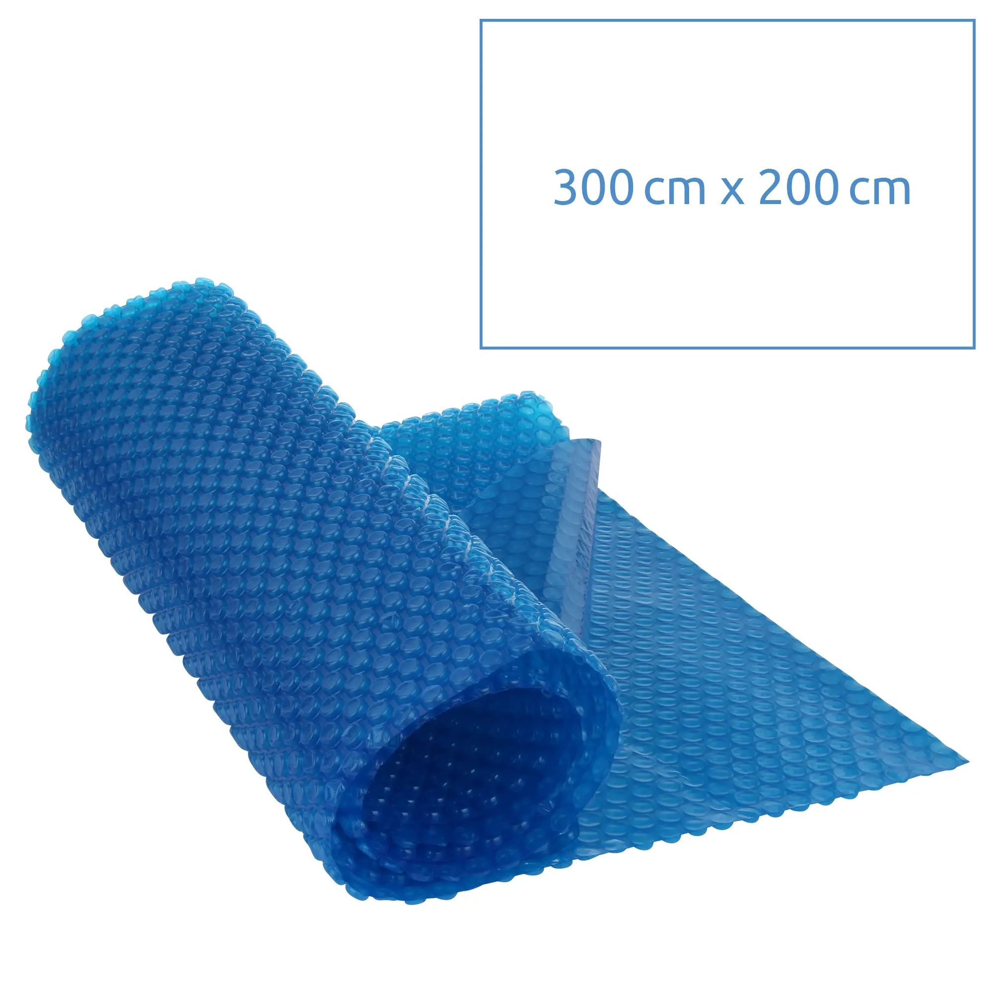 Bâche solaire rectangulaire yourGEAR SC-300x200 pour piscine, 300 µm d’épaisseur, dimensions 300x200 cm, en film à bulles bleues, conçue pour chauffer l’eau du bassin grâce à l’énergie solaire.