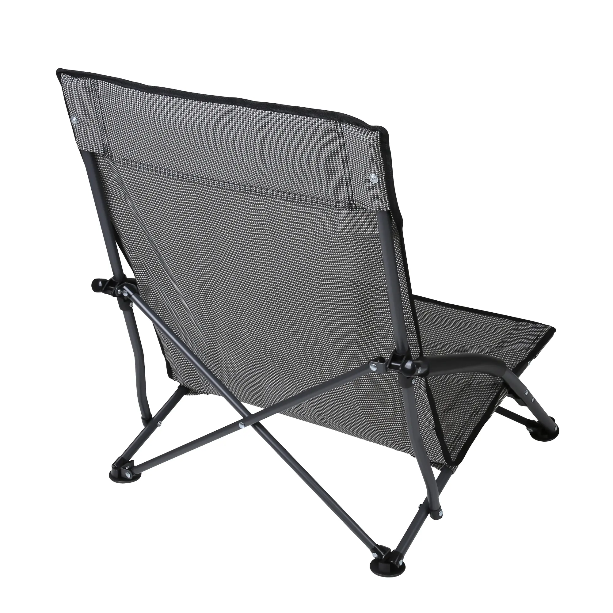 Silla de playa your GEAR Olbia con respaldo alto, estructura estable de metal, tejido textileno tricolor resistente, asiento bajo y reposacabezas acolchado, ideal para camping y jardín.