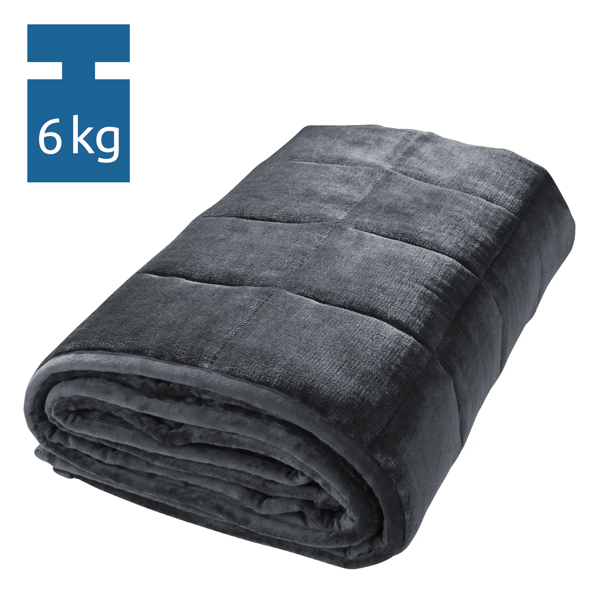 Coperta ponderata yourGEAR Cameri 6 kg, 135x200 cm, in velluto grigio, piegata e con struttura a quadri visibile; ideale come coperta terapeutica per il rilassamento e la stimolazione della pressione profonda.