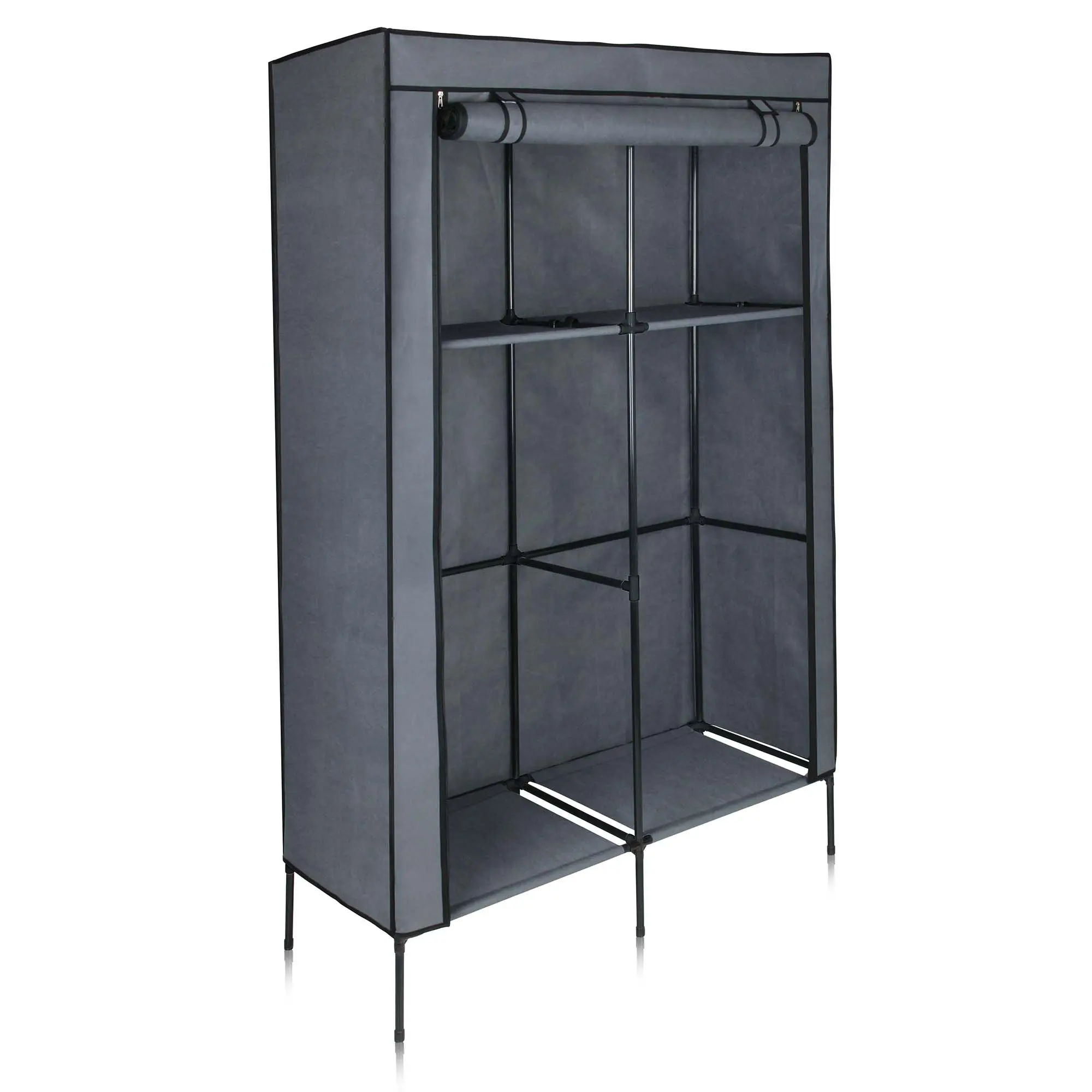 yourGEAR Kleiderschrank Grado Stoffschrank 108x45x175 cm Schrank mit 2 Kleiderstangen und 4 Ablagen