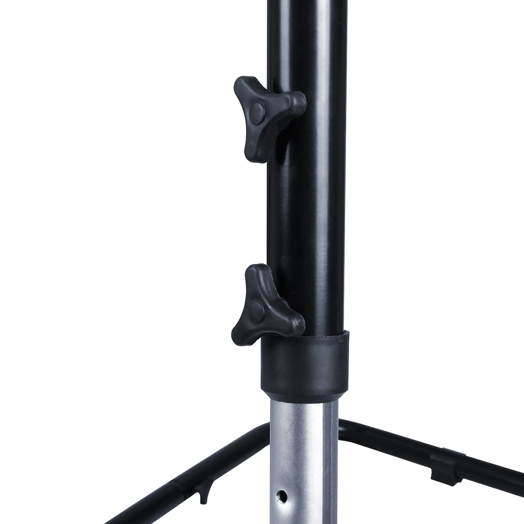 Adjustable your GEAR hanging chair frame in black with sturdy powder-coated metal tubes, height adjustment knobs, and stable base, suitable for hanging chairs up to 240 kg, TÜV certified.