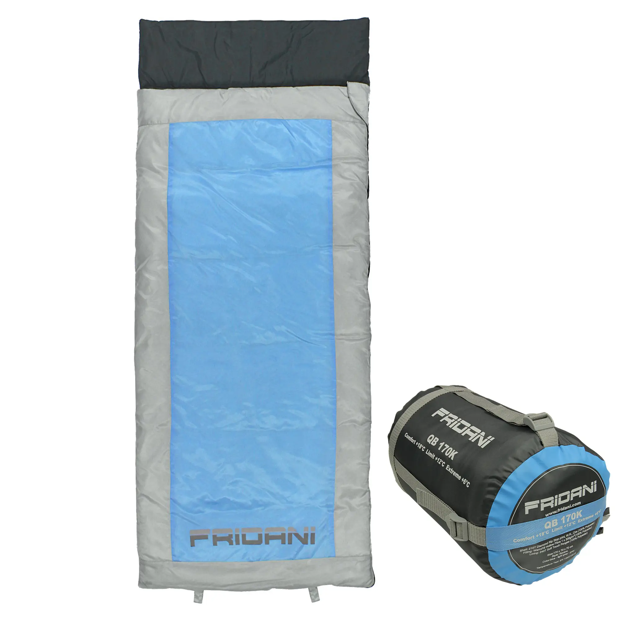 Fridani children´s blanket sleeping bag QB 170 x 70cm +6 °C blue warm water repellent washable