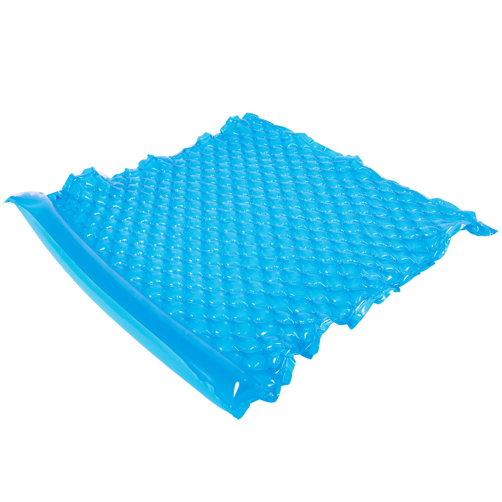 Colchón inflable Jilong Wave Mat Duo azul, tamaño 218x183 cm, con superficie gofrada y almohada integrada, ideal para dos personas en piscina o playa. Material resistente y diseño ergonómico.