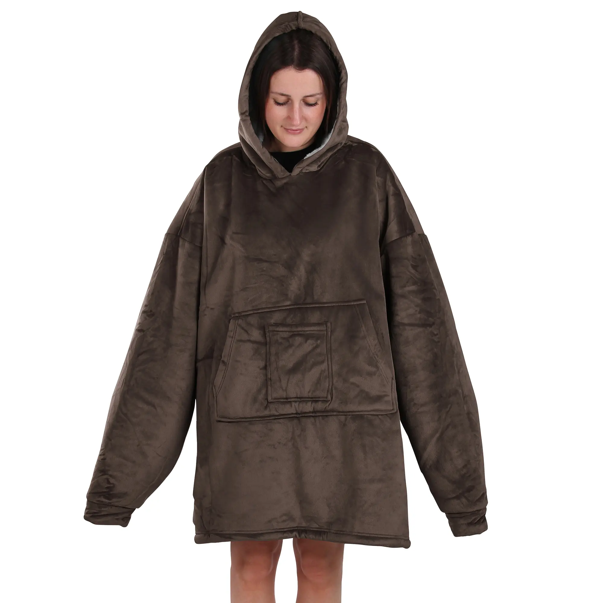 yourGEAR Davos Marrone, hoodie sherpa con maniche, calda trapunta in felpa Unisex