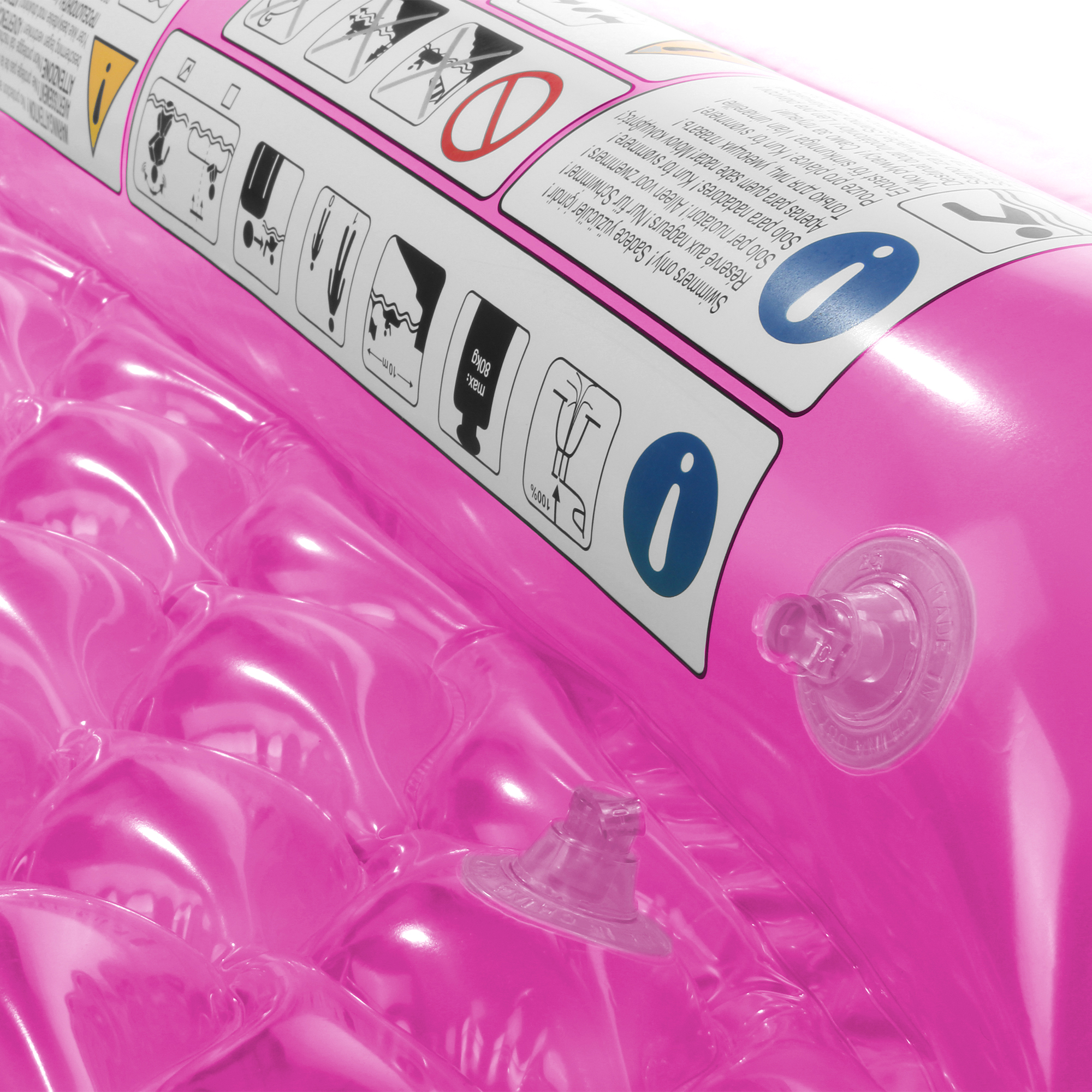 Materasso gonfiabile rosa Jilong Wave Mat 218x88cm, con struttura a cialde, valvole di gonfiaggio visibili e istruzioni illustrate stampate sul bordo. Ideale per piscina, spiaggia e relax sull’acqua.