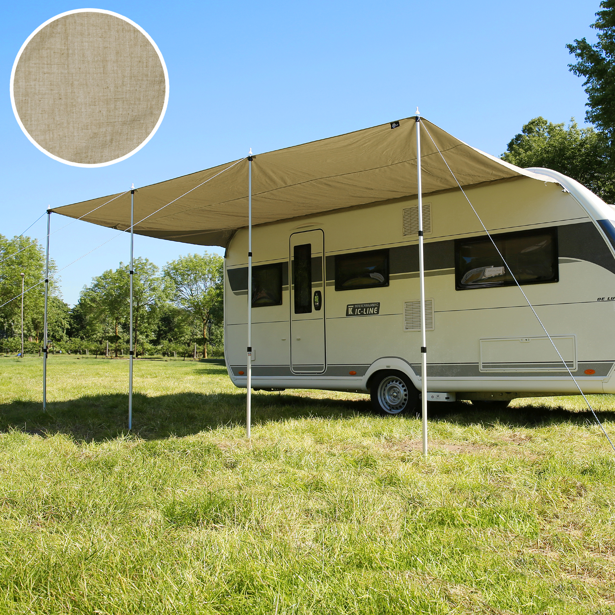 2nd Chance - your GEAR Caravan Tarp TC 500 x 240 Wohnwagen Sonnendach inkl. Aufstellstangen Baumwoll-Sonnensegel (71400)