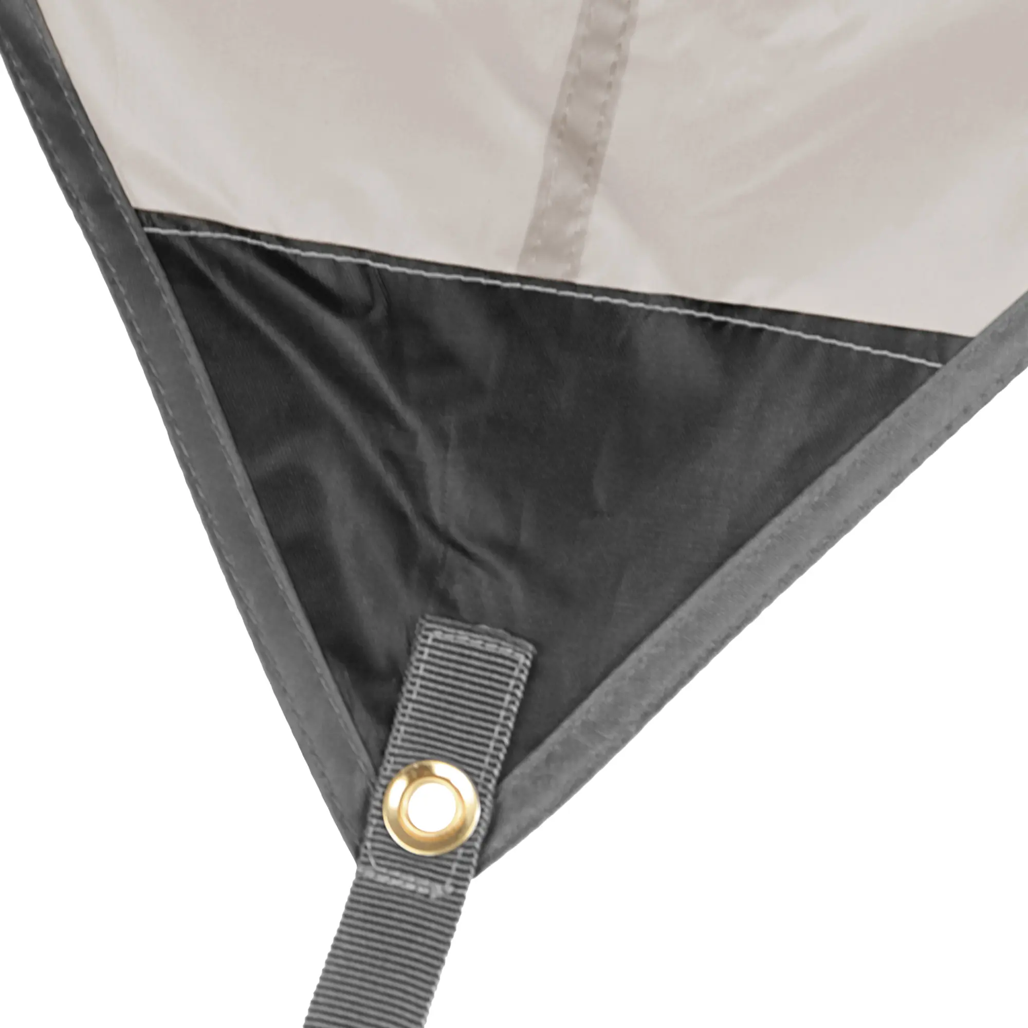 Angolo del telo yourGEAR Atrani 3x3 m beige e grigio, con rinforzo, occhiello in metallo dorato e cuciture robuste, ideale come tenda parasole o antipioggia per campeggio e giardino.