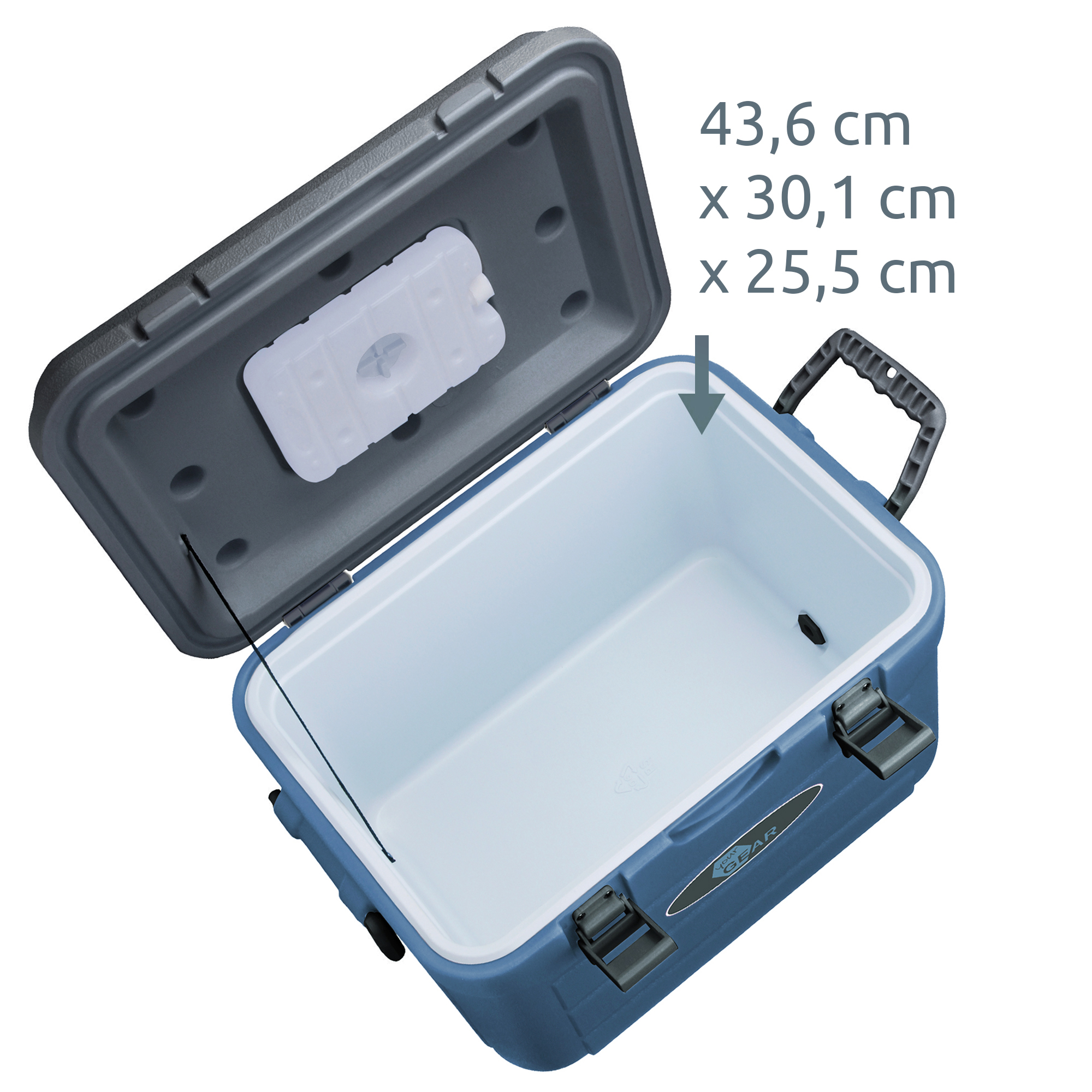 yourGEAR Coolah 30L Kühlbox mit offenem Deckel, PU-Isolierung, stabilem Tragegriff und zwei Verschlüssen, Innenmaße 43,6 x 30,1 x 25,5 cm, ideal zum Kühlen oder Warmhalten von Lebensmitteln.