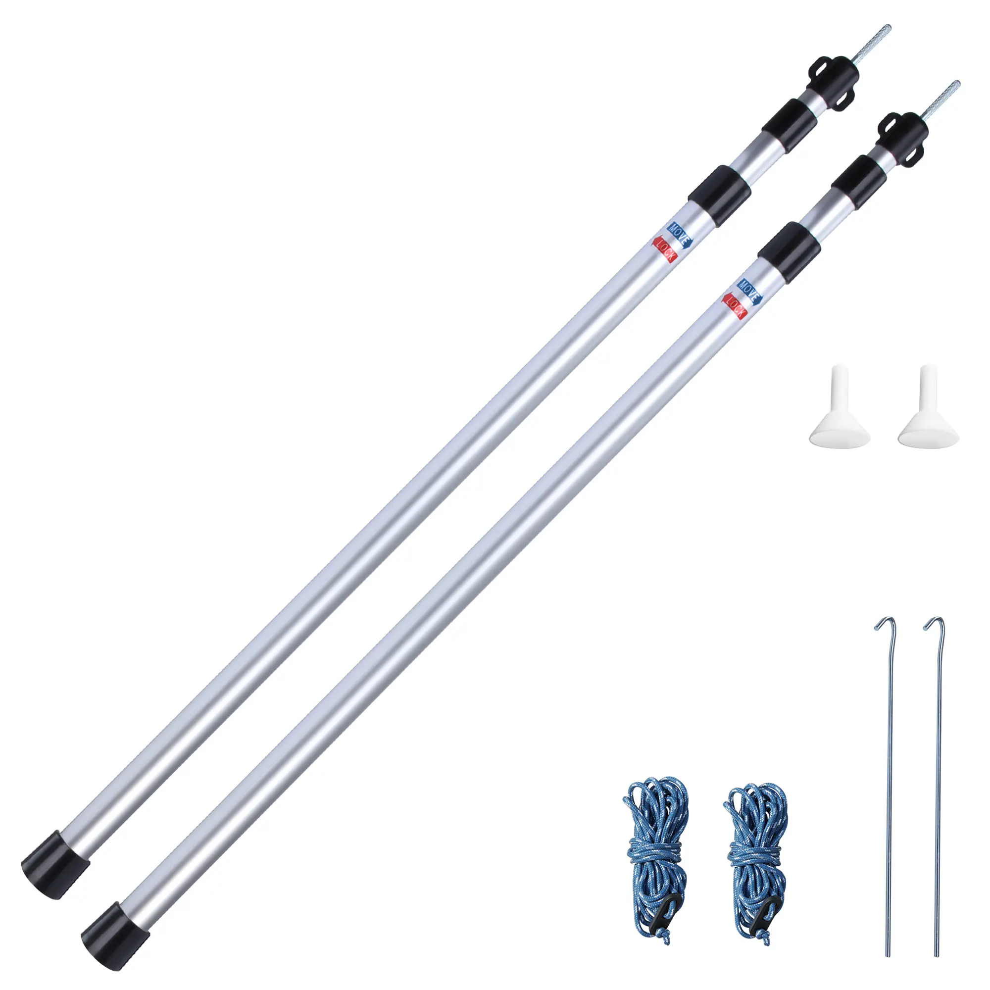 yourGEAR 2x perche télescopique Alu 90 - 230 cm, poteau de tente télescopique, tige en aluminium