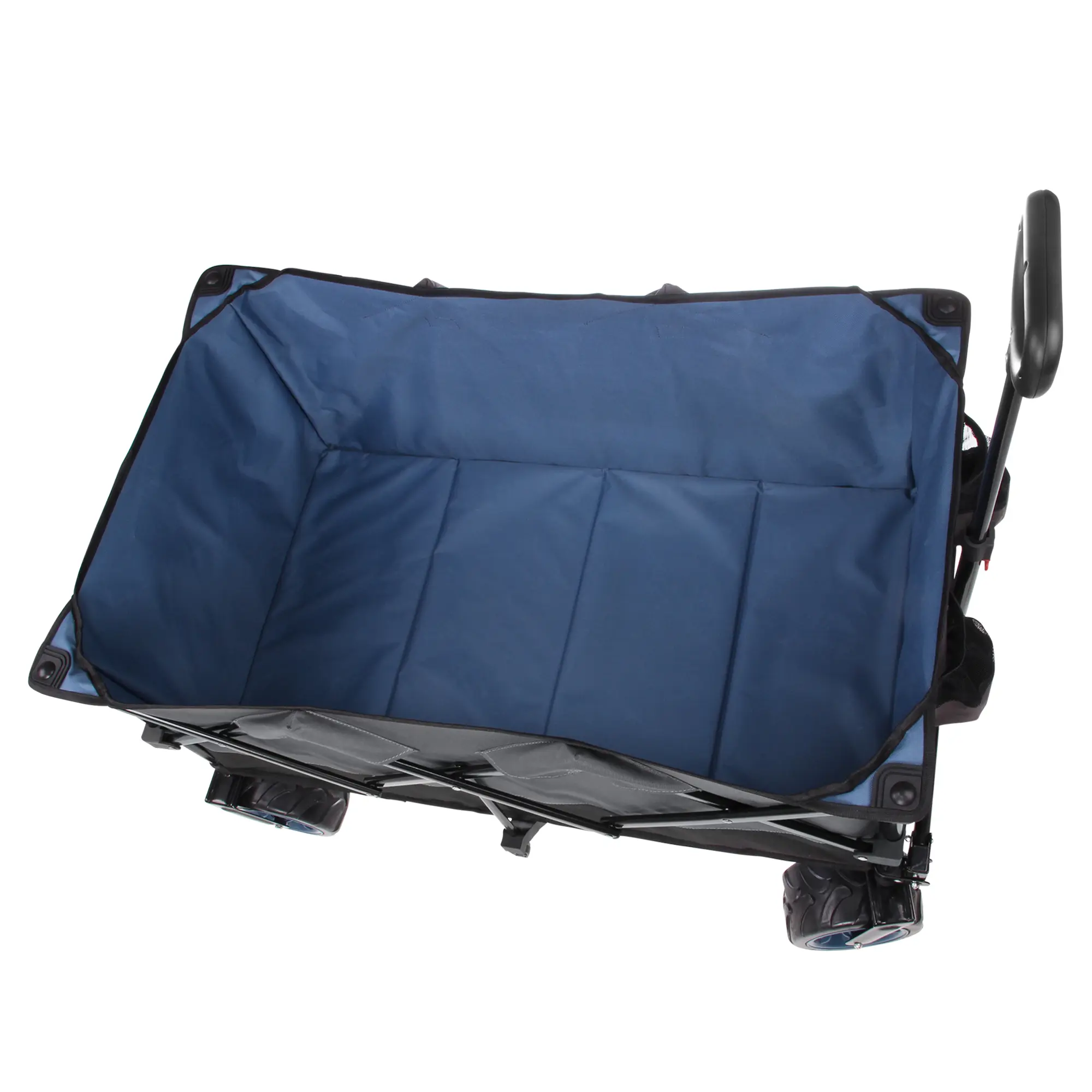 yourGEAR faltbarer XXL Bollerwagen in Blau mit stabilem Stahlrahmen, 10 cm breiten Gummireifen, großem Innenraum und praktischem Griff, ideal als Strand- oder Transportwagen für Camping und Outdoor.