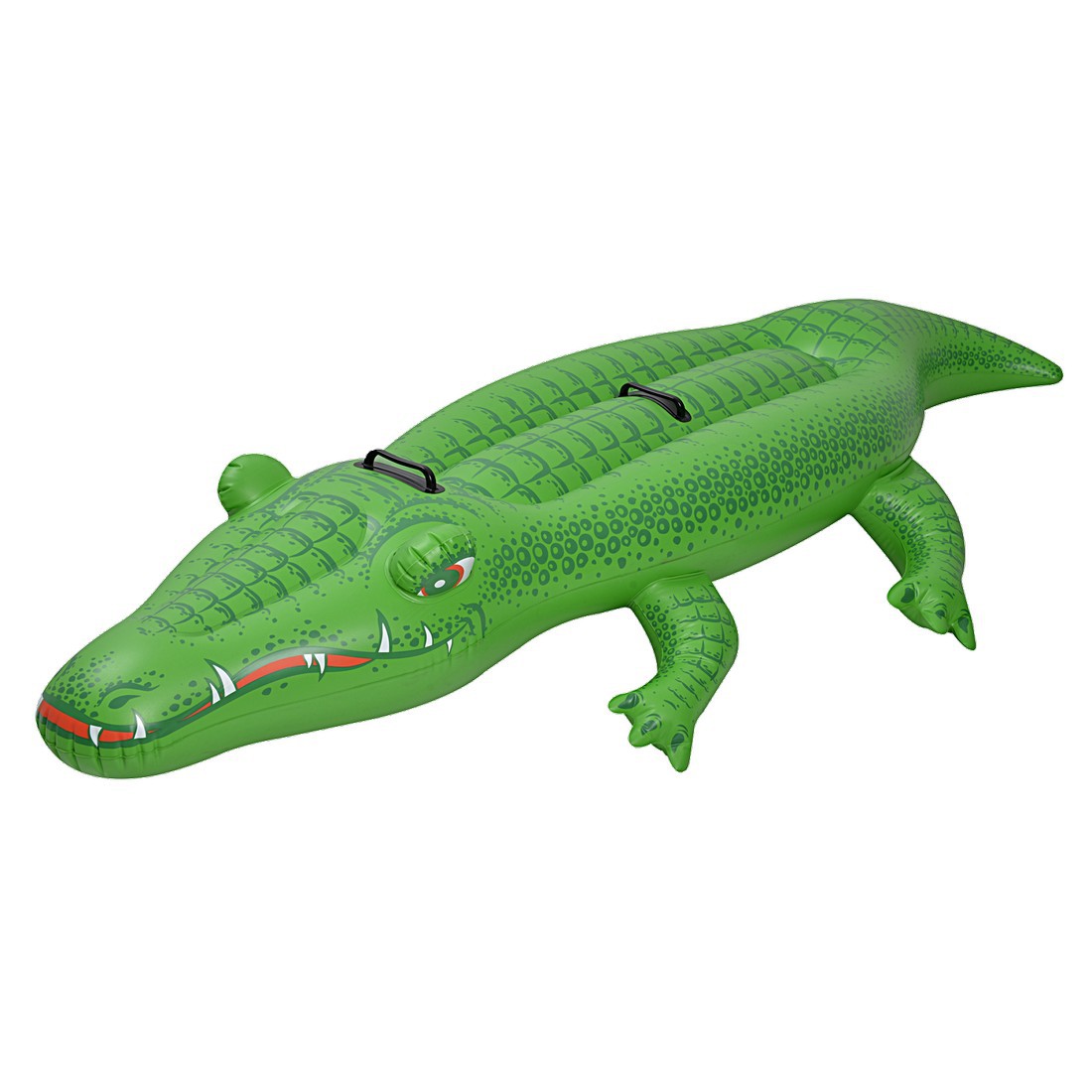 Jilong Krokodil XL Schwimmtier, grün, 200x100 cm, aufblasbares Reittier in Krokodilform mit zwei schwarzen Haltegriffen, geeignet für zwei Kinder, detailreich bedruckt, Wasserspielzeug.