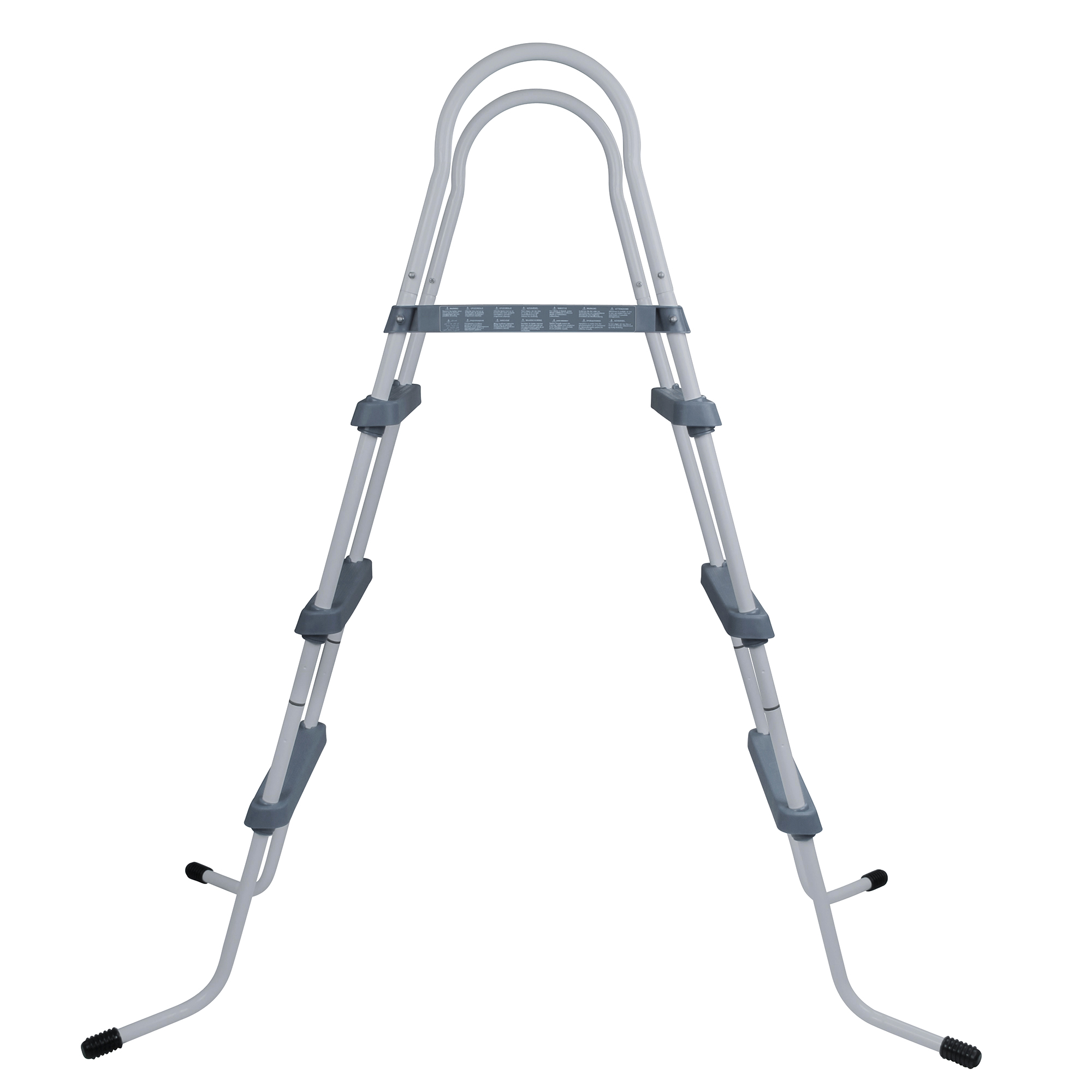 Poolleiter yourGEAR PL90 mit drei Stufen, stabilem Metallrahmen und rutschfesten Kunststoff-Trittflächen, geeignet für Pools bis 90 cm Wandhöhe, freistehend mit gebogenen Handläufen und Gummifüßen.