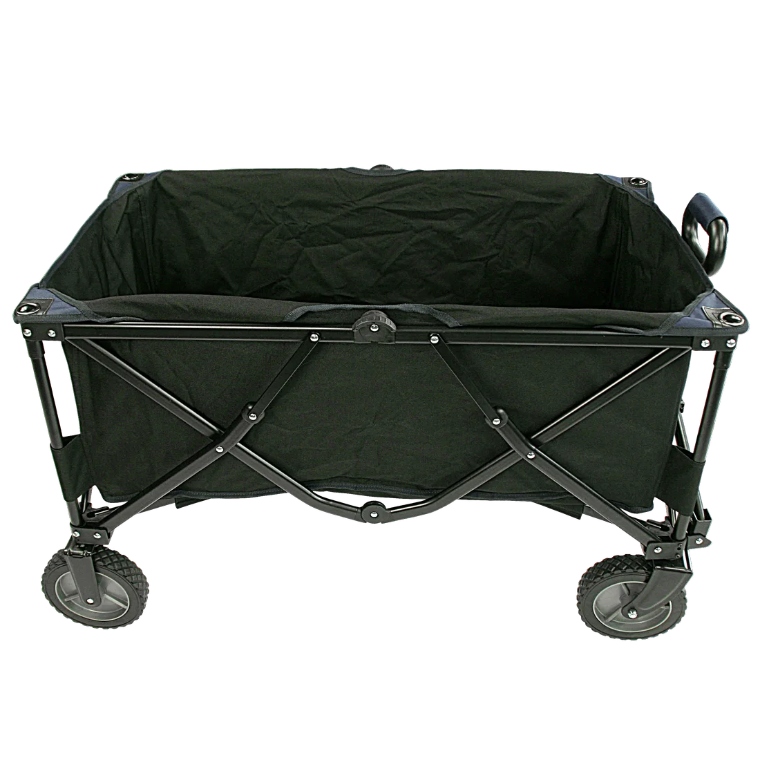 Carro plegable 10T Foldy Trolley XL en color negro, estructura de metal resistente, ruedas grandes y asa para transportar fácilmente; ideal para playa o excursiones, diseño robusto y espacioso.