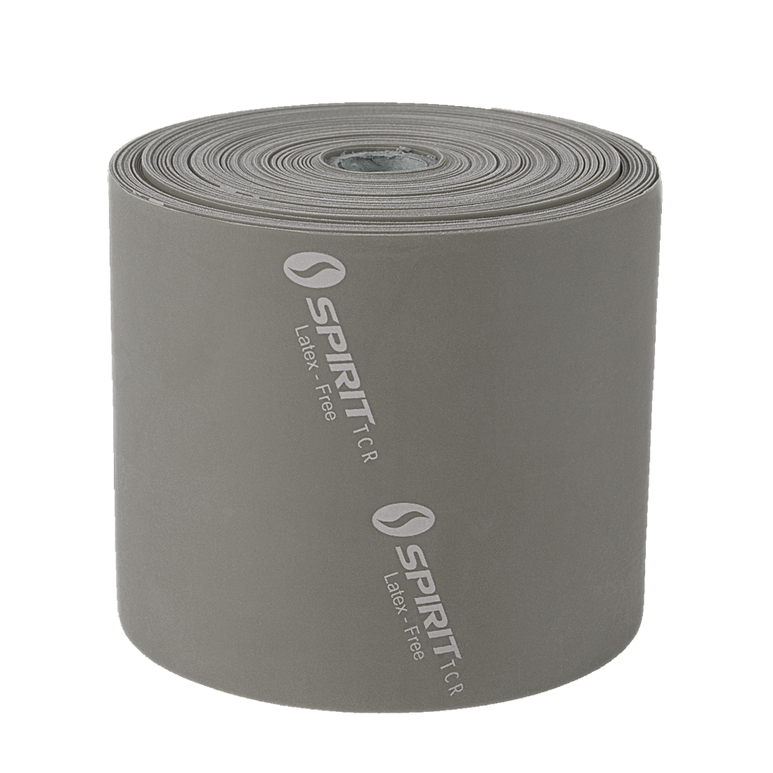 Spirit Fitnessband 22,5 kg resistance expander roll, 22.8 meters long, latex-free, grey color, with "SPIRIT TCR Latex-Free" branding visible, ideal for all fitness levels and strength training.