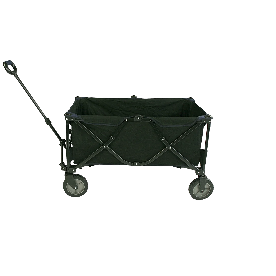 Carro plegable 10T Foldy Trolley XL negro, con estructura metálica, ruedas grandes y asa extensible. Ideal para playa o excursiones, diseño resistente y espacioso, fácil de transportar y almacenar.