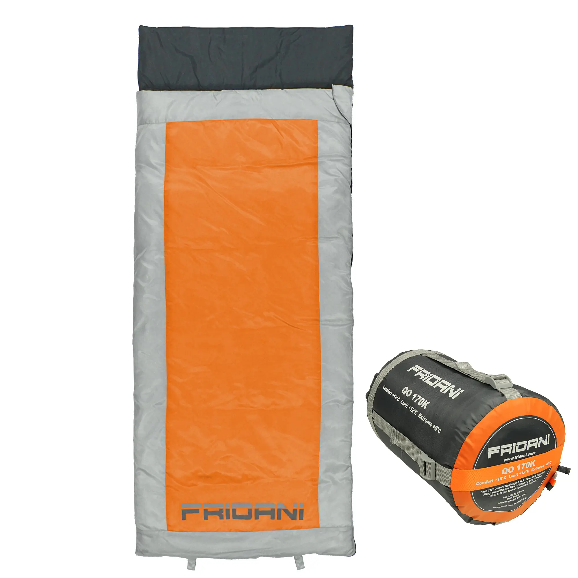 Fridani saco de dormir para niños QO 170 x 70cm +6 °C naranja repelente al agua caliente lavable