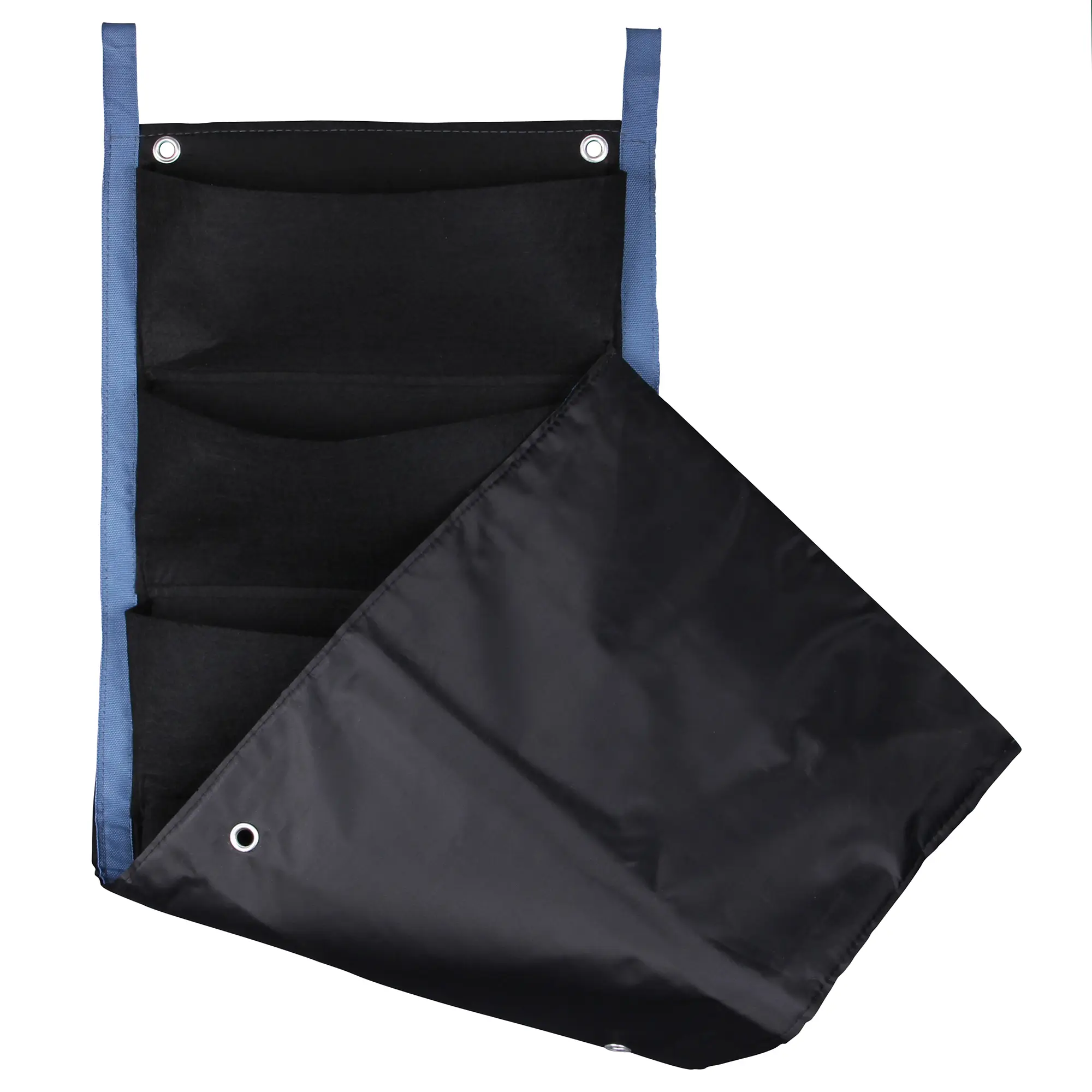 yourGEAR Growbag Pflanztasche mit 7 Fächern, aus schwarzem Vliesstoff mit blauen Rändern, zur vertikalen Wandbepflanzung, leicht und wiederverwendbar, geeignet für Kräuter und Pflanzen, mit Metallösen zur Befestigung.