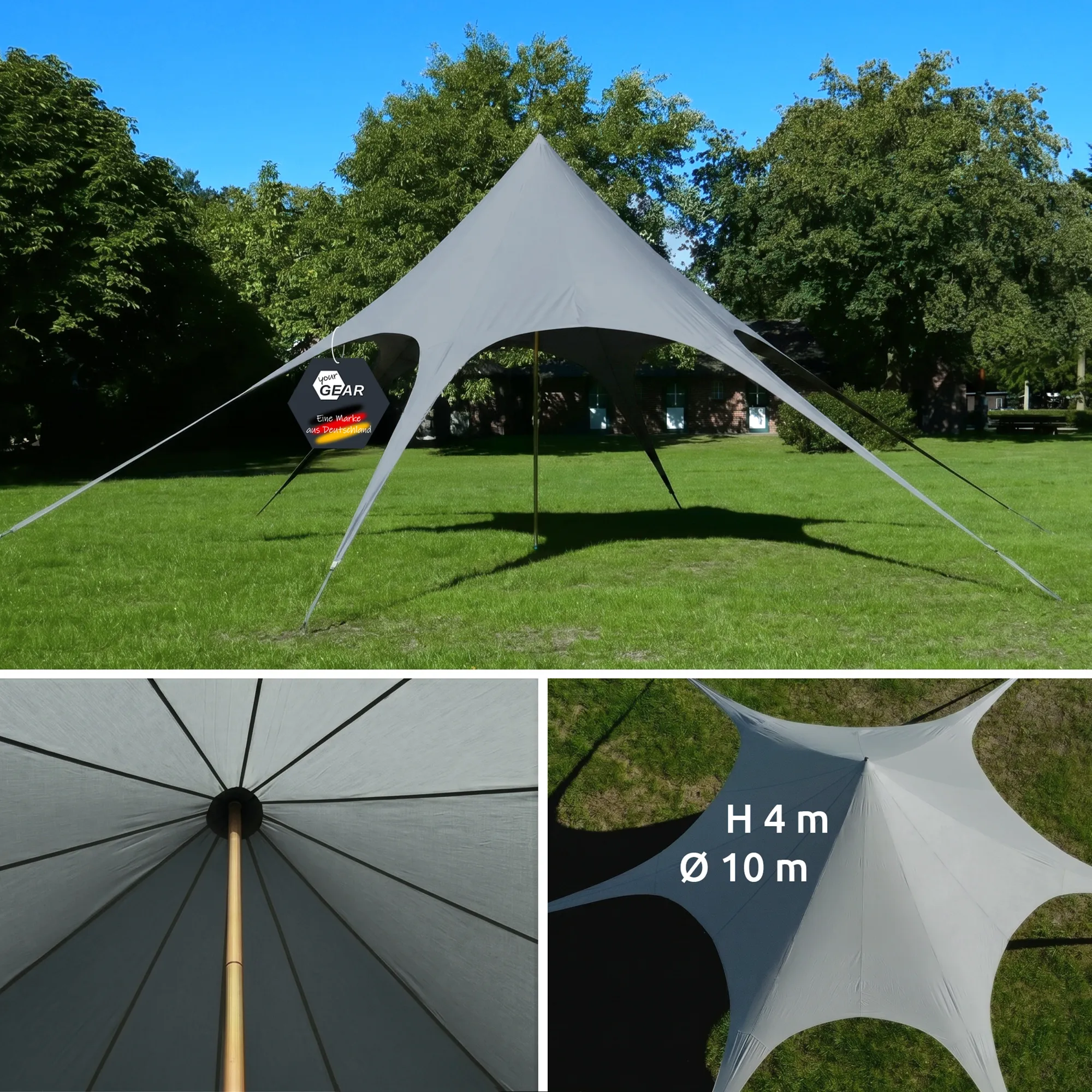 your GEAR Sonora PES - Sternzelt Ø 10 x 4 m UV 50+ Pavillon wasserdichter Sonnenschirm Sonnendach