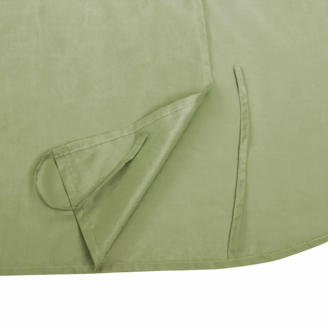 Light green 10T TC INLET MG sleeping bag liner made of cotton blend, shown with side opening and pillow pocket. Lightweight, rectangular inlay for mummy sleeping bags, ideal for travel or hut stays.