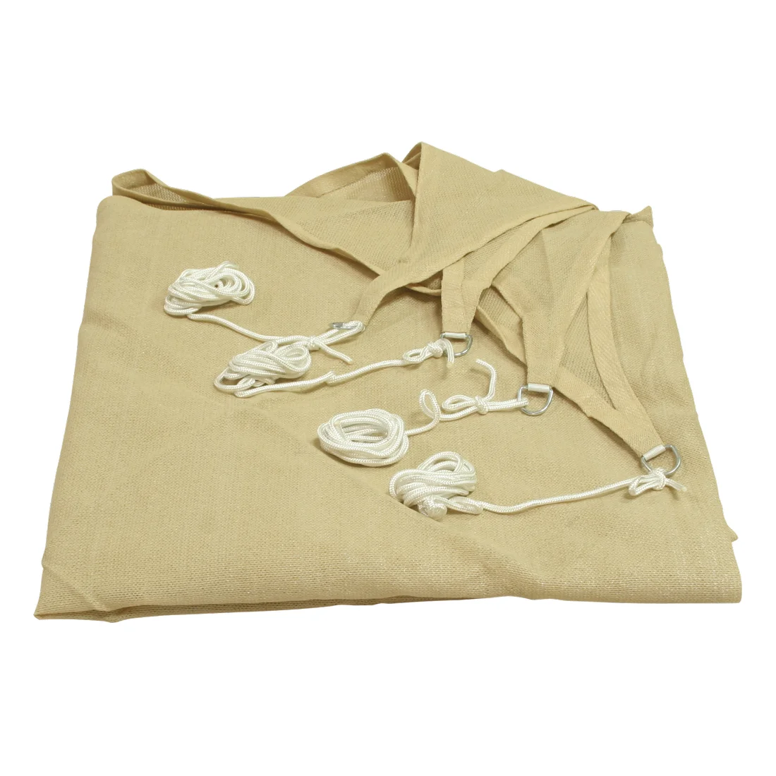 Quadratisches 10T Patterson Tarp 3,6x3,6m aus beigem, wetterbeständigem Stoff, inkl. Abspannleinen und Metallösen, ideal als Sonnensegel für Garten, Terrasse oder Camping, bietet 90% UV-Schutz.