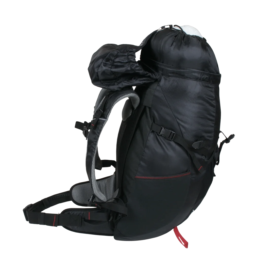 10T Towa 30L hiking backpack in black, featuring ergonomic shoulder straps, padded hip belt, ventilated back panel, side pockets, and a rain cover. Ideal for trekking, day trips, and compatible with hydration systems.