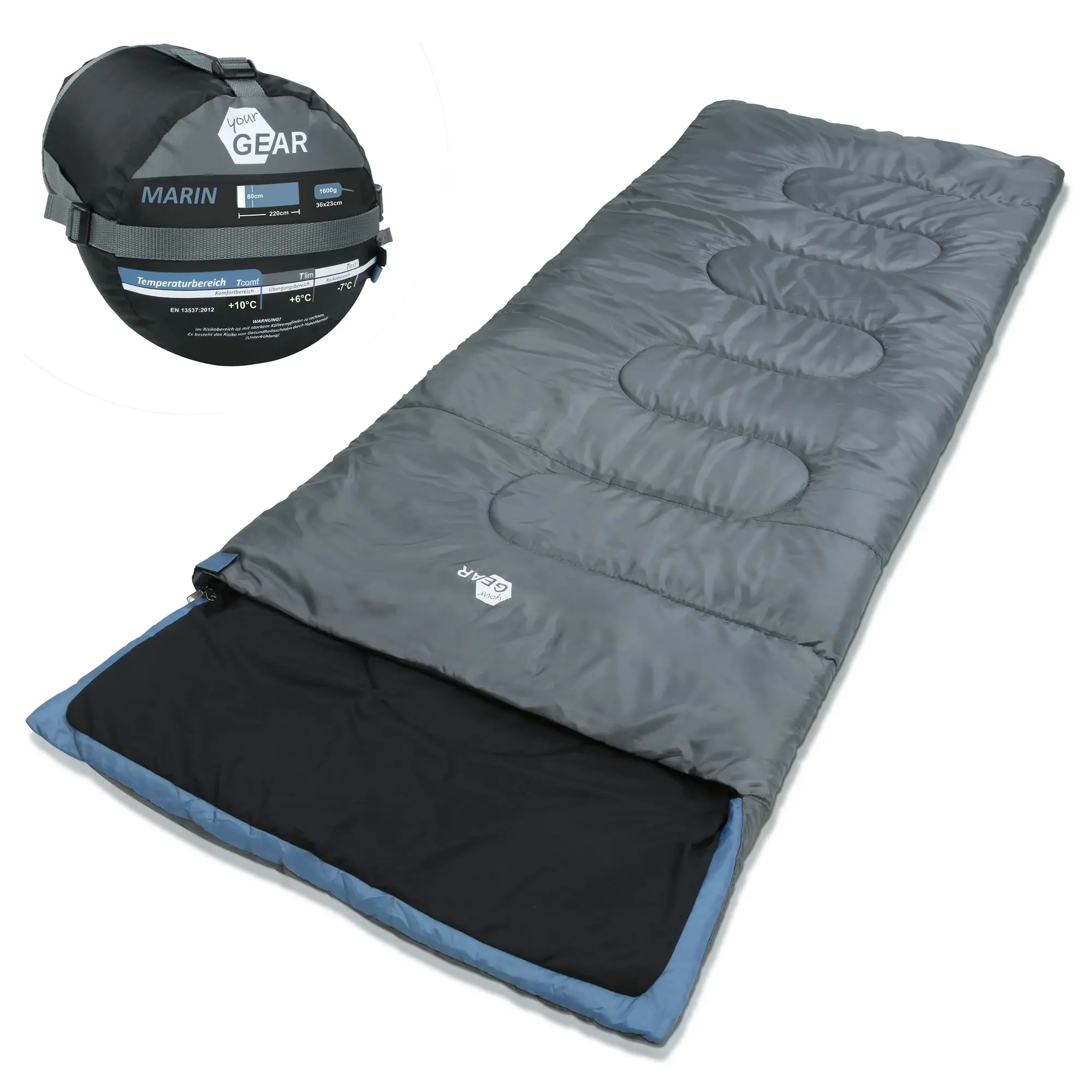 your GEAR Marin -7°C saco de dormir rectangular 3-4 estaciones 220x80 cm azul gris liger