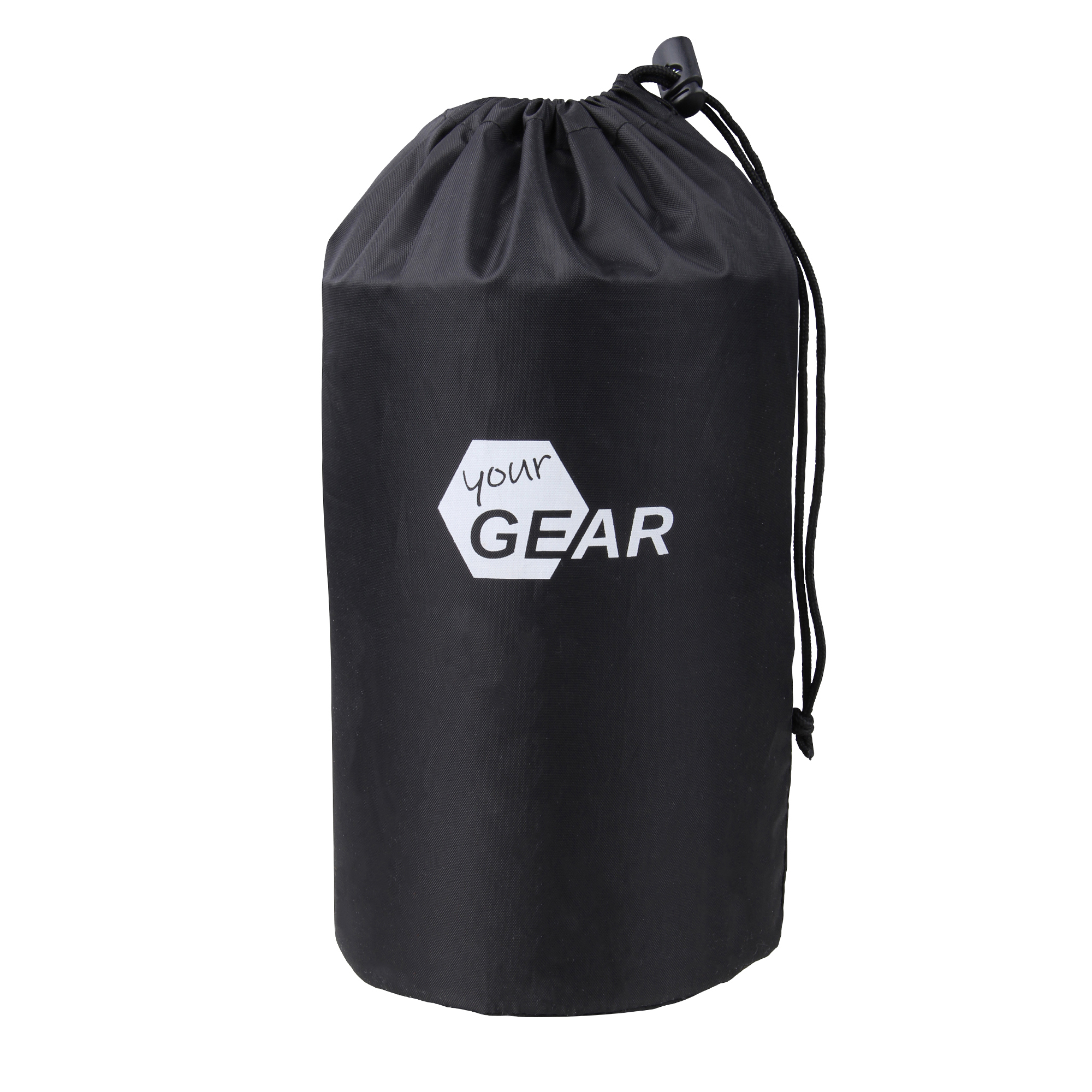 Housse de protection yourGEAR Malaga pour 2 vélos, présentée dans un sac noir avec cordon de serrage et logo yourGEAR visible, idéale pour porte-vélos arrière, imperméable et compacte.