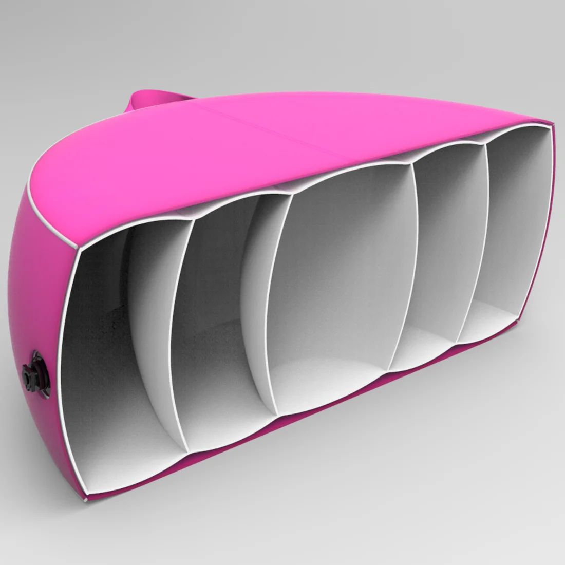 Pink inflatable Avenli pouf seat cushion, 98x38cm, with reinforced, waterproof cover, visible internal support chambers, and air valve. Ideal for outdoor use in gardens, patios, or camping.