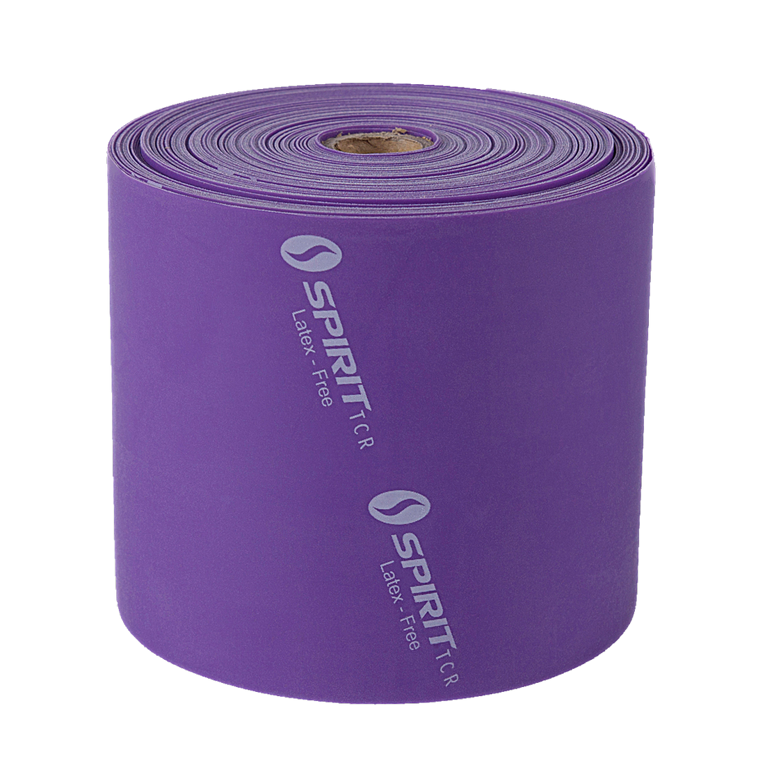 Bande de fitness Spirit violette, 22,8 m, résistance 18 kg, sans latex, enroulée en rouleau avec logo « SPIRIT TCR » visible, idéale pour entraînement musculaire et exercices de rééducation.