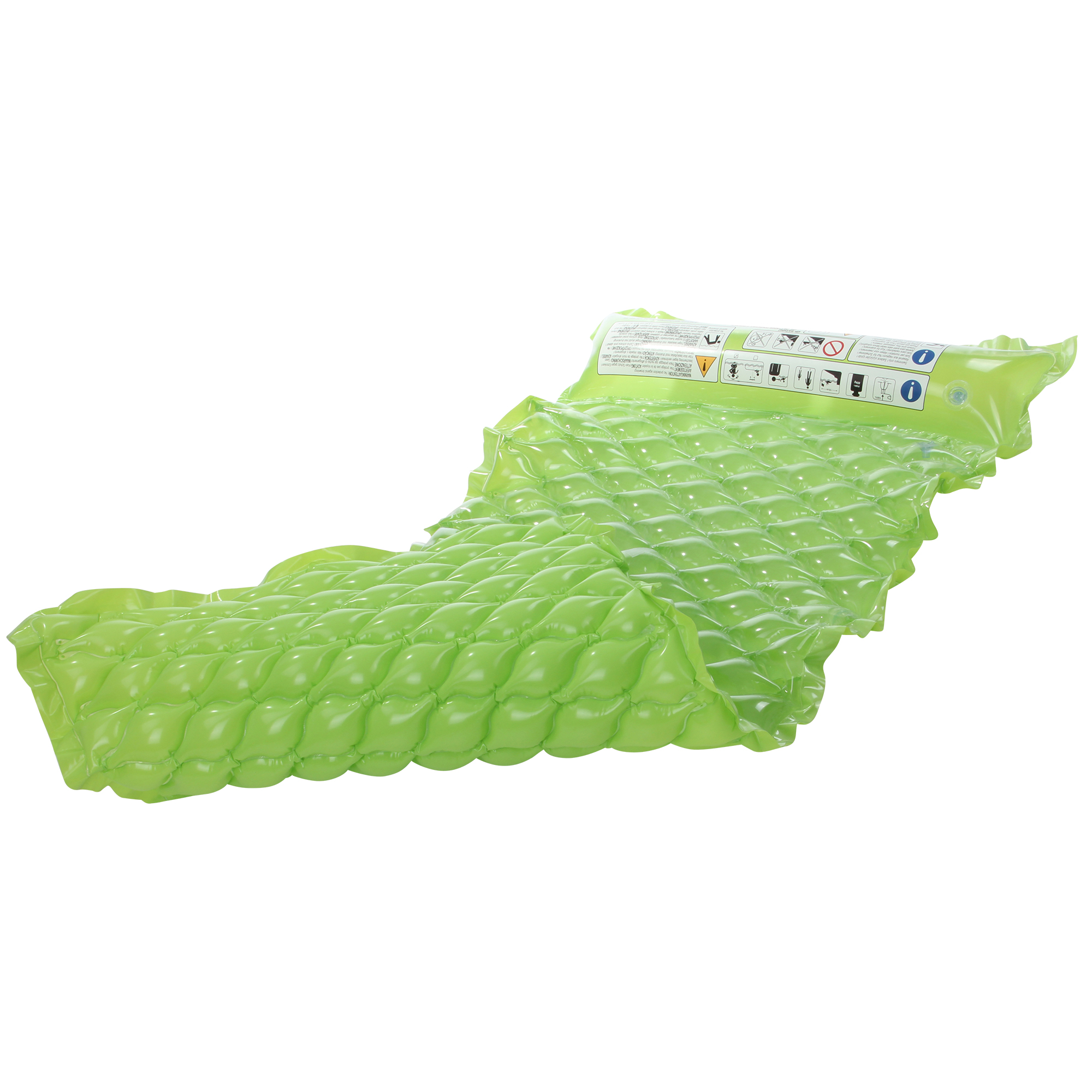 Grüne Jilong Wave Mat Luftmatratze, 218x88 cm, mit Waffelstruktur und integrierter Kopfstütze, geeignet für Pool, Strand und See. Zwei Luftkammern sorgen für Stabilität und Komfort beim Sonnenbaden.