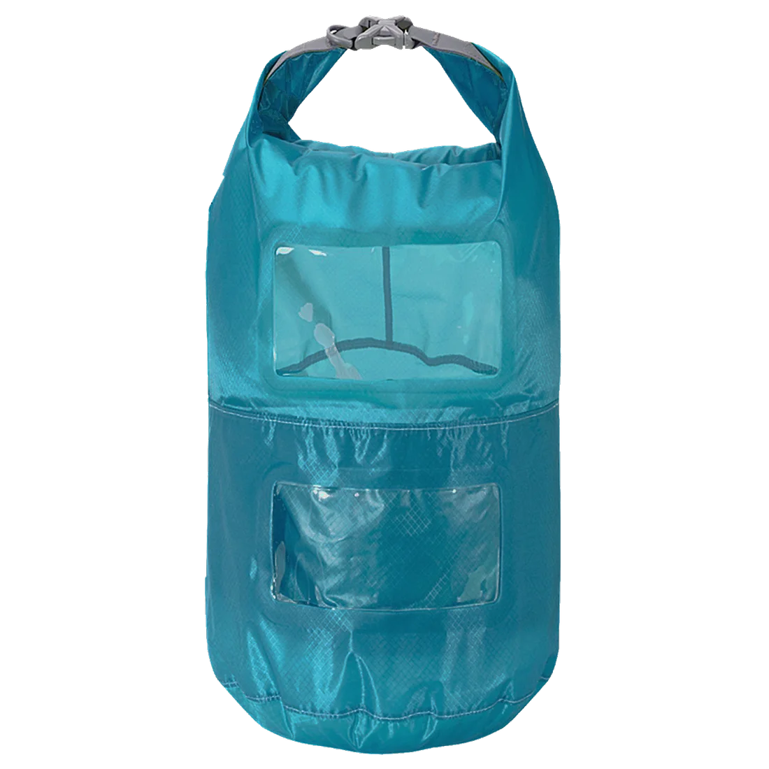 Sac de rangement Trekmates Dry Lite Liner 10L bleu, ultra-léger, imperméable, avec deux fenêtres transparentes, fermeture à enroulement et compartiments de rangement visibles pour une organisation facile.