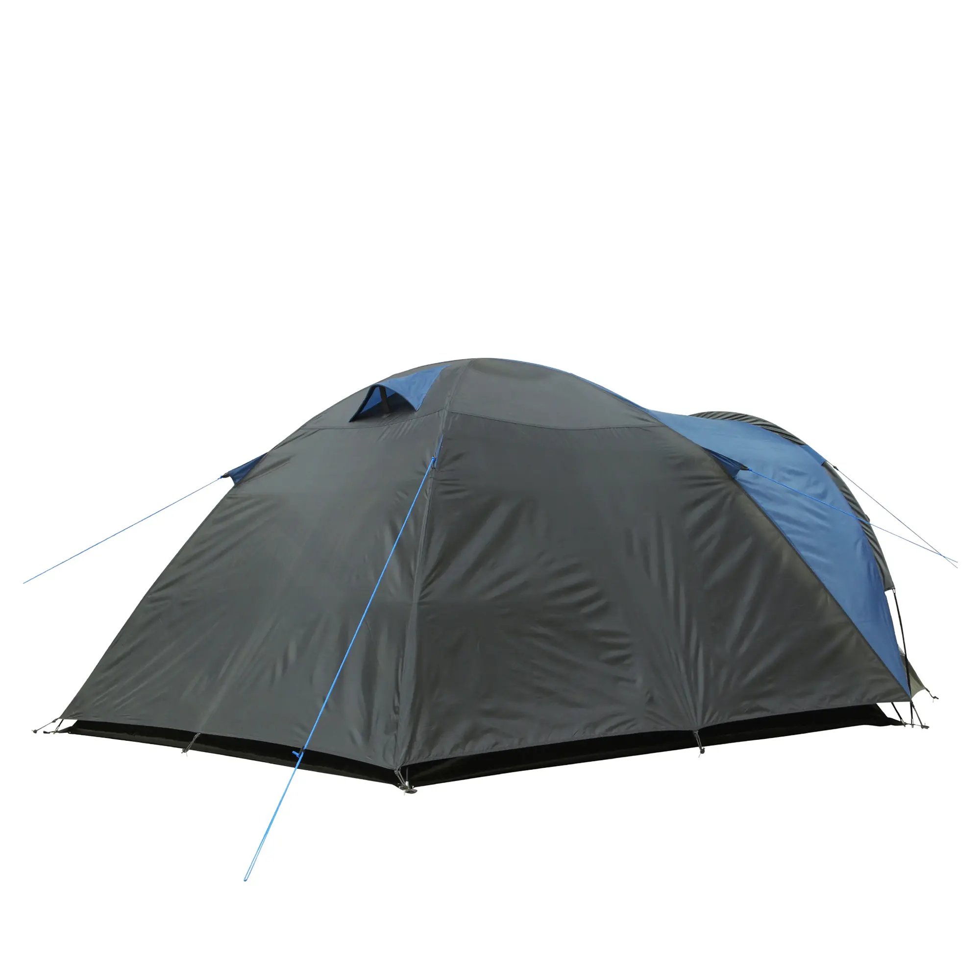 yourGEAR Matera 3 person dome tent in blue and grey, features waterproof 3000 mm material, window ventilation, porch area, and spacious design for 3 people, ideal for camping and festivals.
